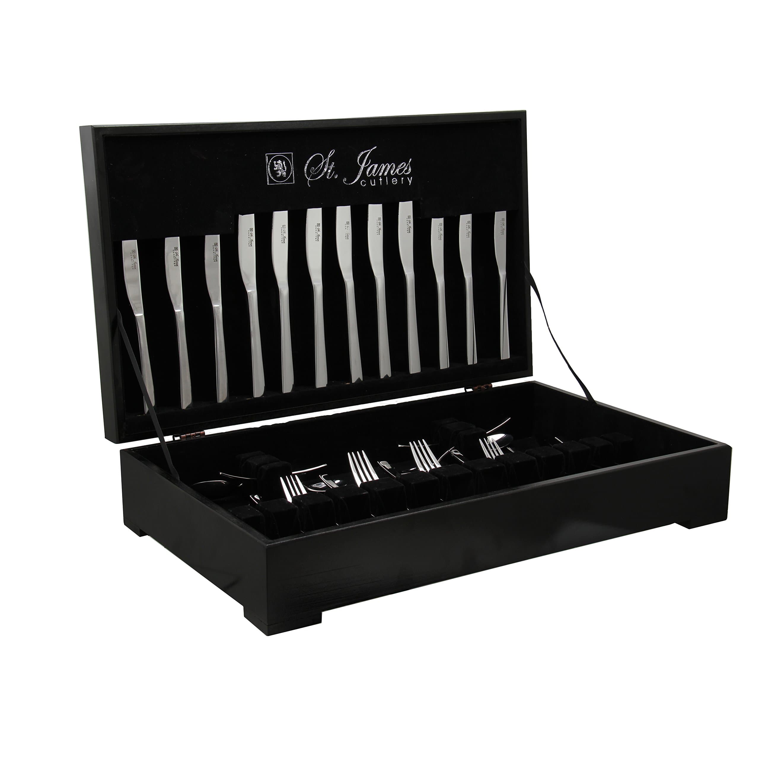 Cambridge 58-piece Stainless Steel 18/10 Flatware Silverware Set & Serving Pieces In Elegant Wooden Storage Chest - Elegant Mirror Polished Tableware Service for 8 (58, Dinnerware)