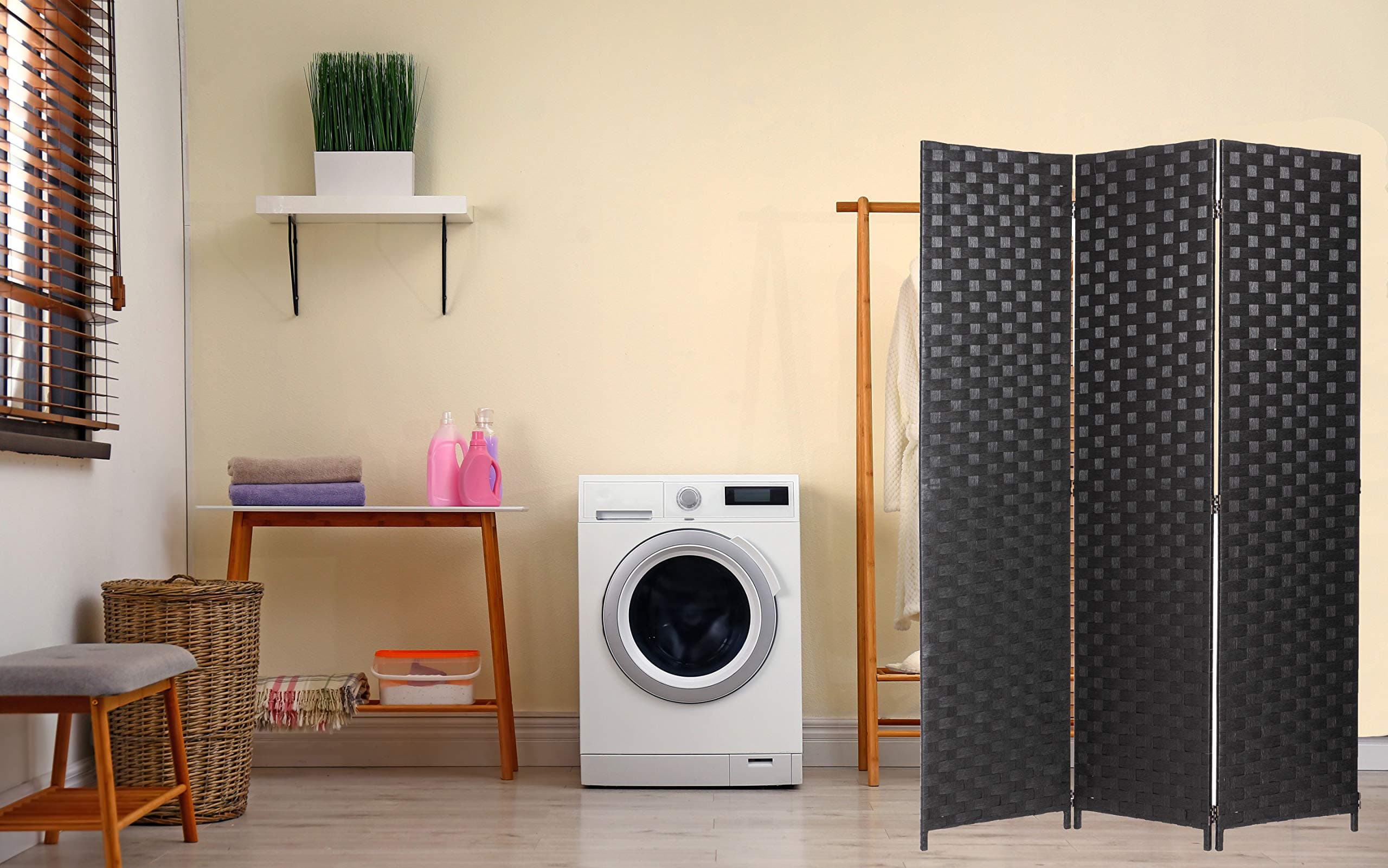 Legacy DecorBamboo Woven Panel Room Divider, Privacy Partition Screen, 3 Panel Black Color