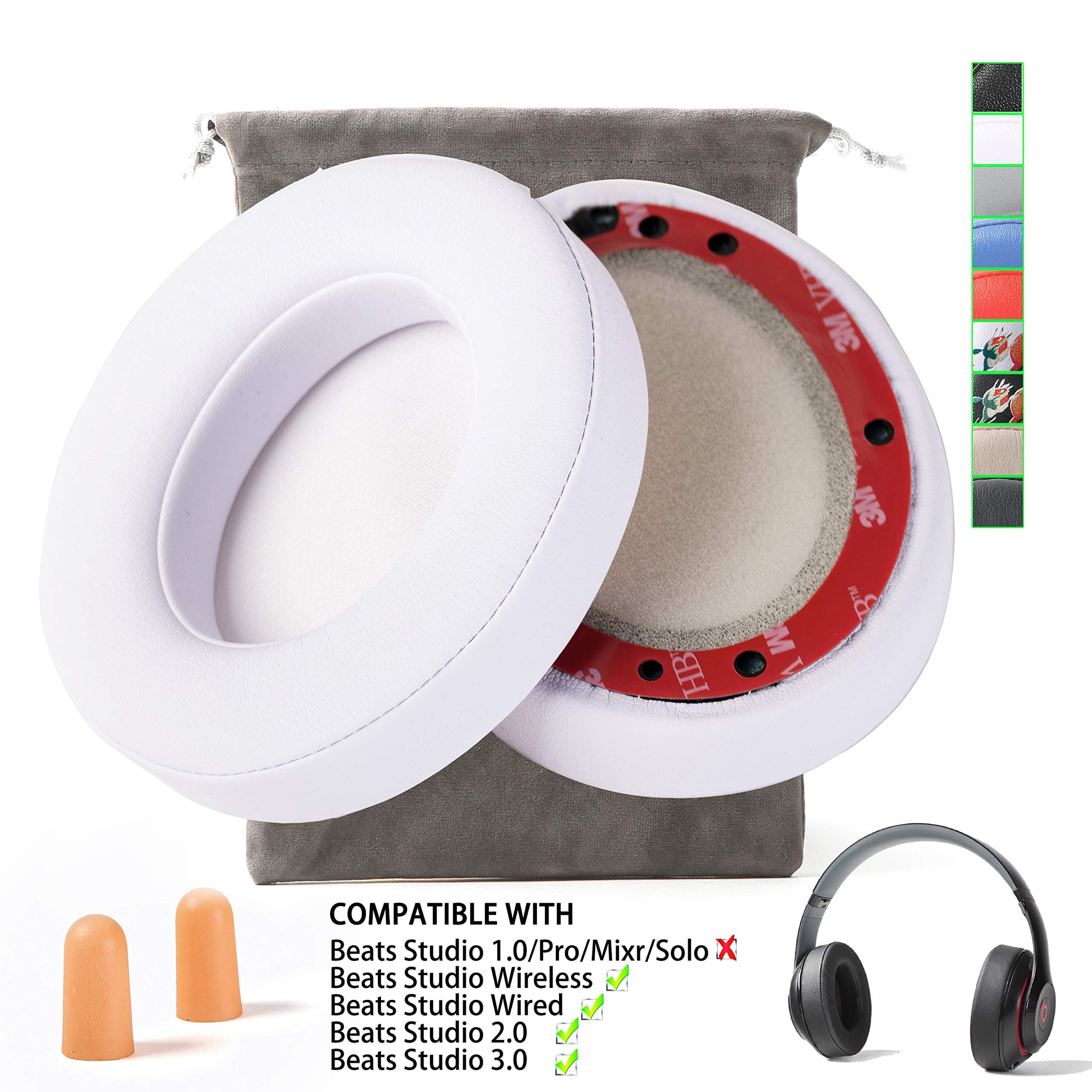 EARSUN Replacement Beats Studio 2 Beats Studio 3 Wireless Ear Cushions Pads Muffs for Over Ear Headphones Wireless B0501 Wired B0500 (Not Compatible Any Other Models !!!) - White