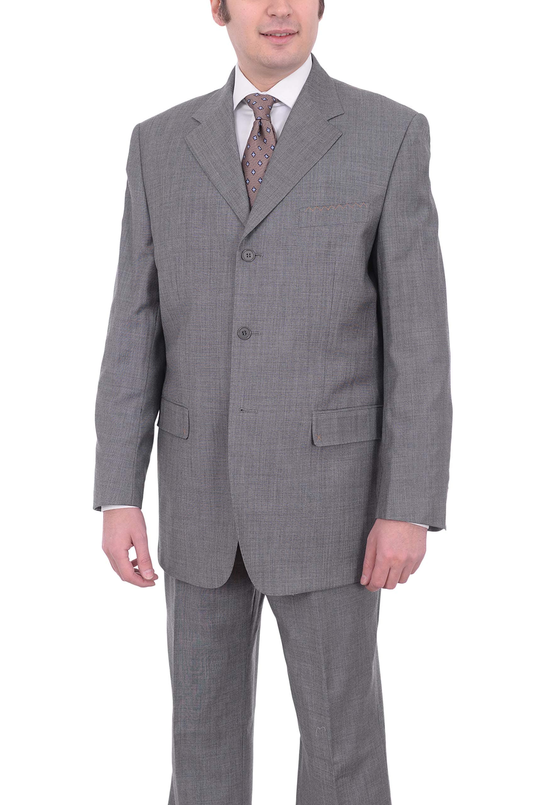 Men's Italy Classic Fit Light Gray Three Button Pleated Wool Suit