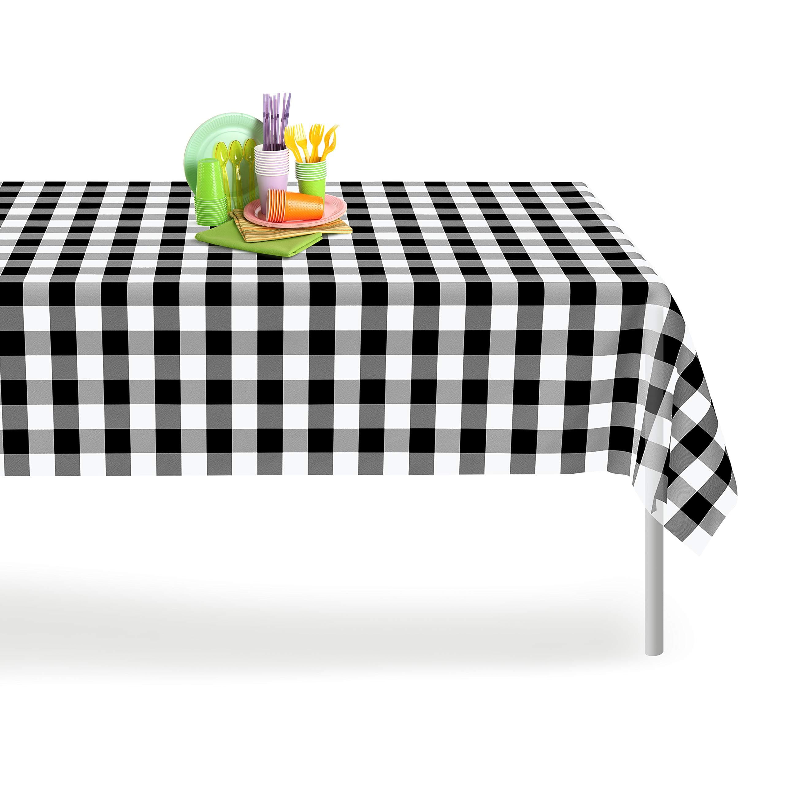 Grandipity Black Gingham Checkered Plastic Table Cloth Disposable (6 Pk) 54in x 108in Plastic Tablecloths for Rectangle Tables - Premium Party Table Cloths Disposable for 6ft to 8ft Rectangle Tables
