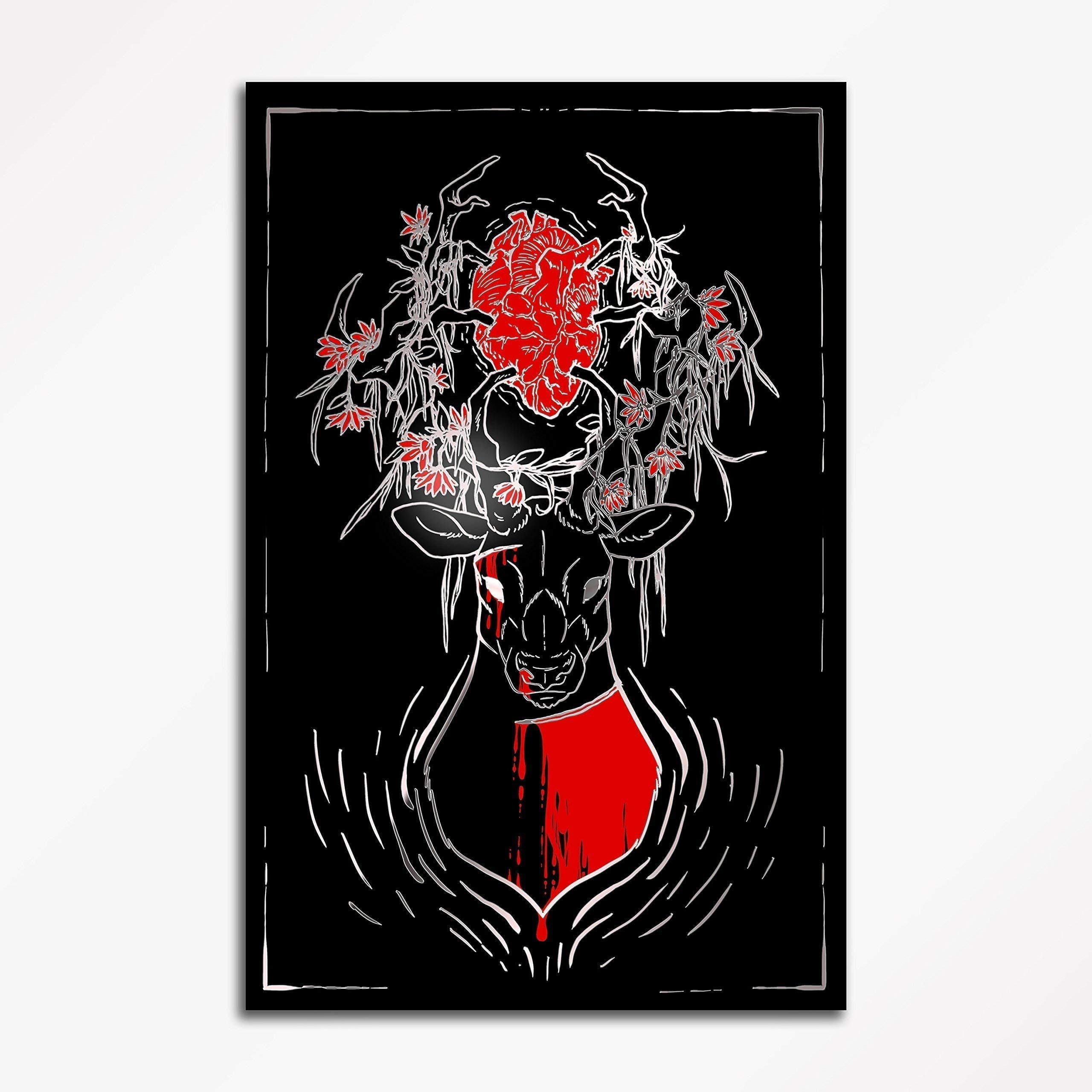 Heart Stag - Signed Silver Foil Art Poster - Special Edition