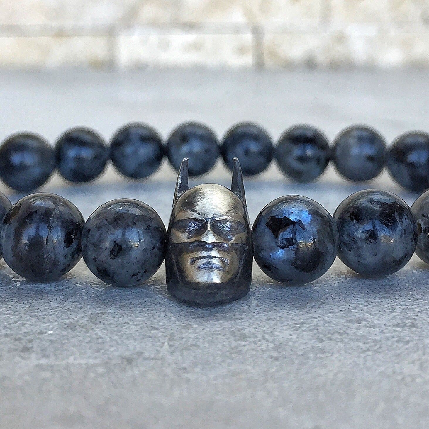 925 STERLING SILVER BATMAN AND LABRADORITE STRETCH BRACELET