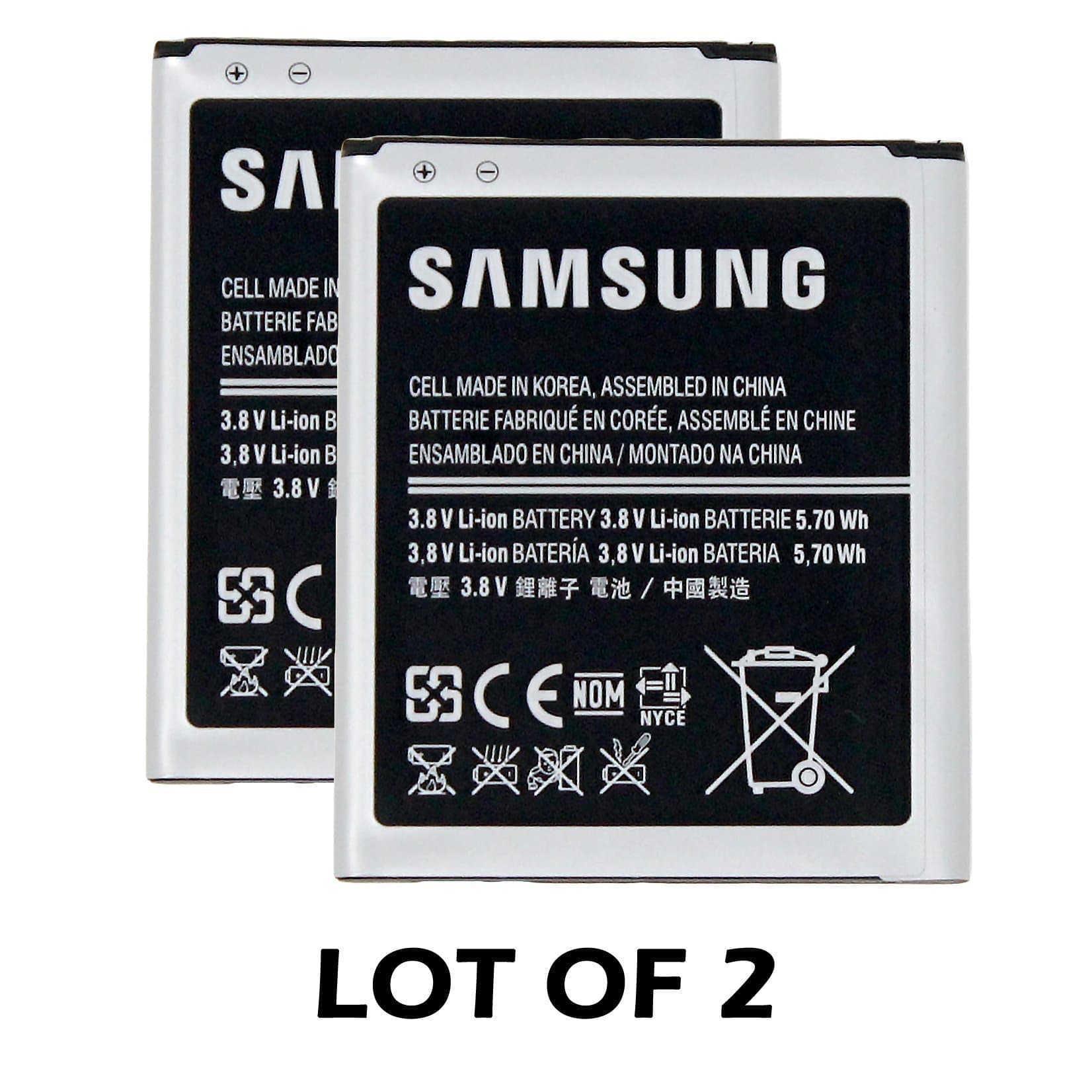 New Samsung EB-B130AE EB-B130AU EB-B130BE Battery (2-PC) 1500mAh for Samsung Galaxy Ace 4, Galaxy Ace Style, Galaxy S Duos 3, Galaxy V, SM-G310-100% OEM - in Non-Retail Package