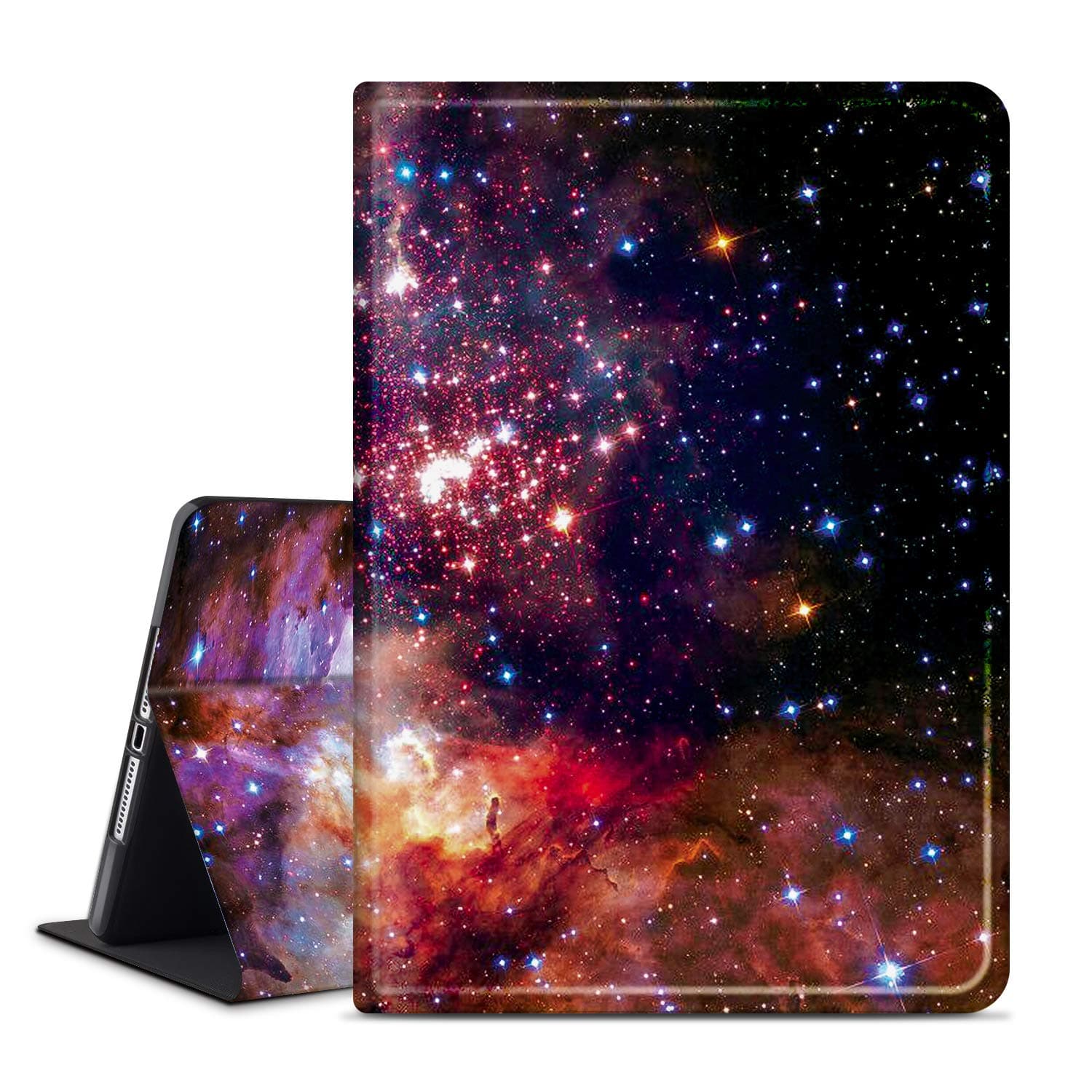 ANERIMST iPad 7th Generation Case, iPad 10.2 2019 Case, Microfiber Lining, Soft TPU Back Case, Protective Leather Case, Auto Sleep/Wake iPad Cover Smart Case for Apple iPad 7th Gen (red-starrysky)