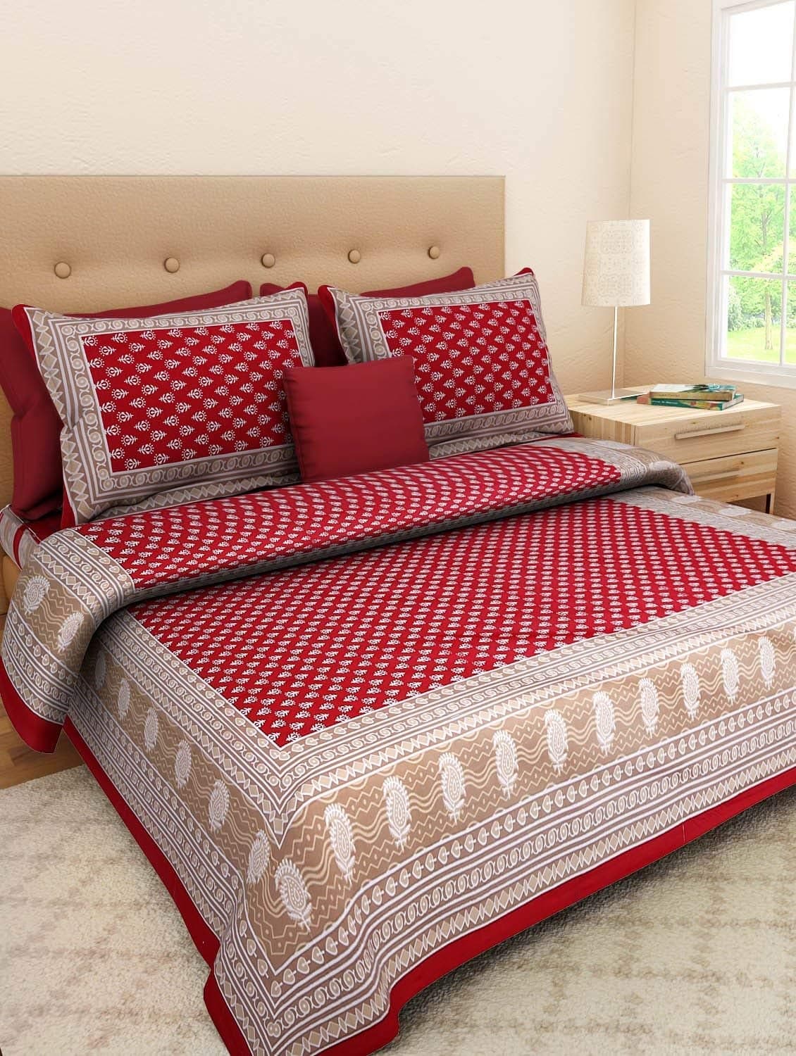 Kismat Collection Cotton 140 TC Bedsheet (Double_Red), Solid