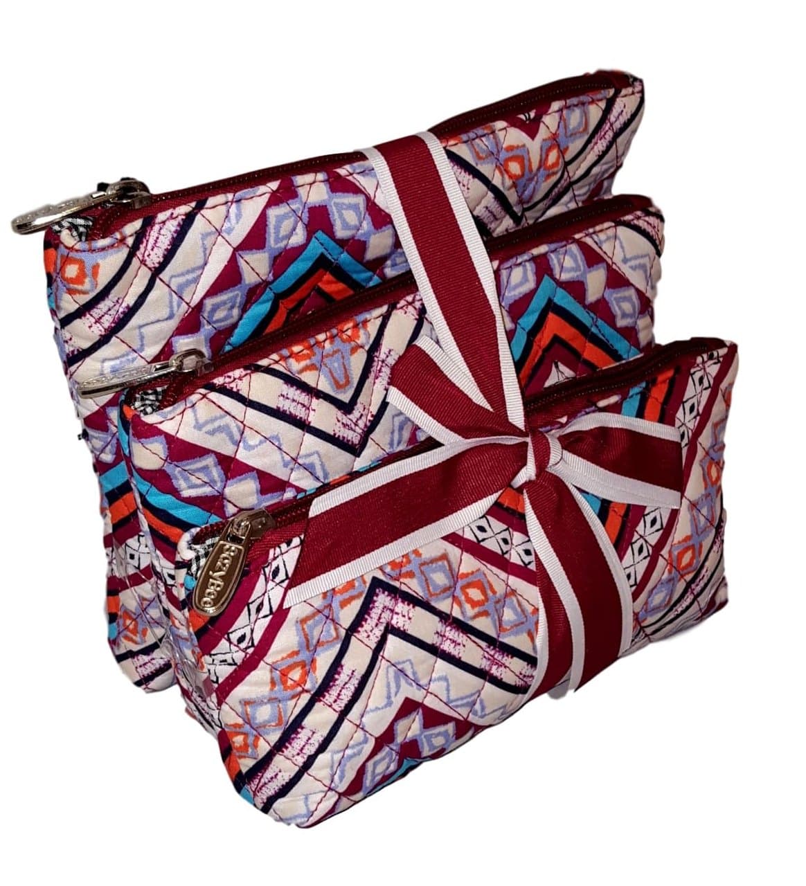 SazyBee 3 Piece Cosmetic Set - Custom Embroidery Available (Burgundy Boho Wave)