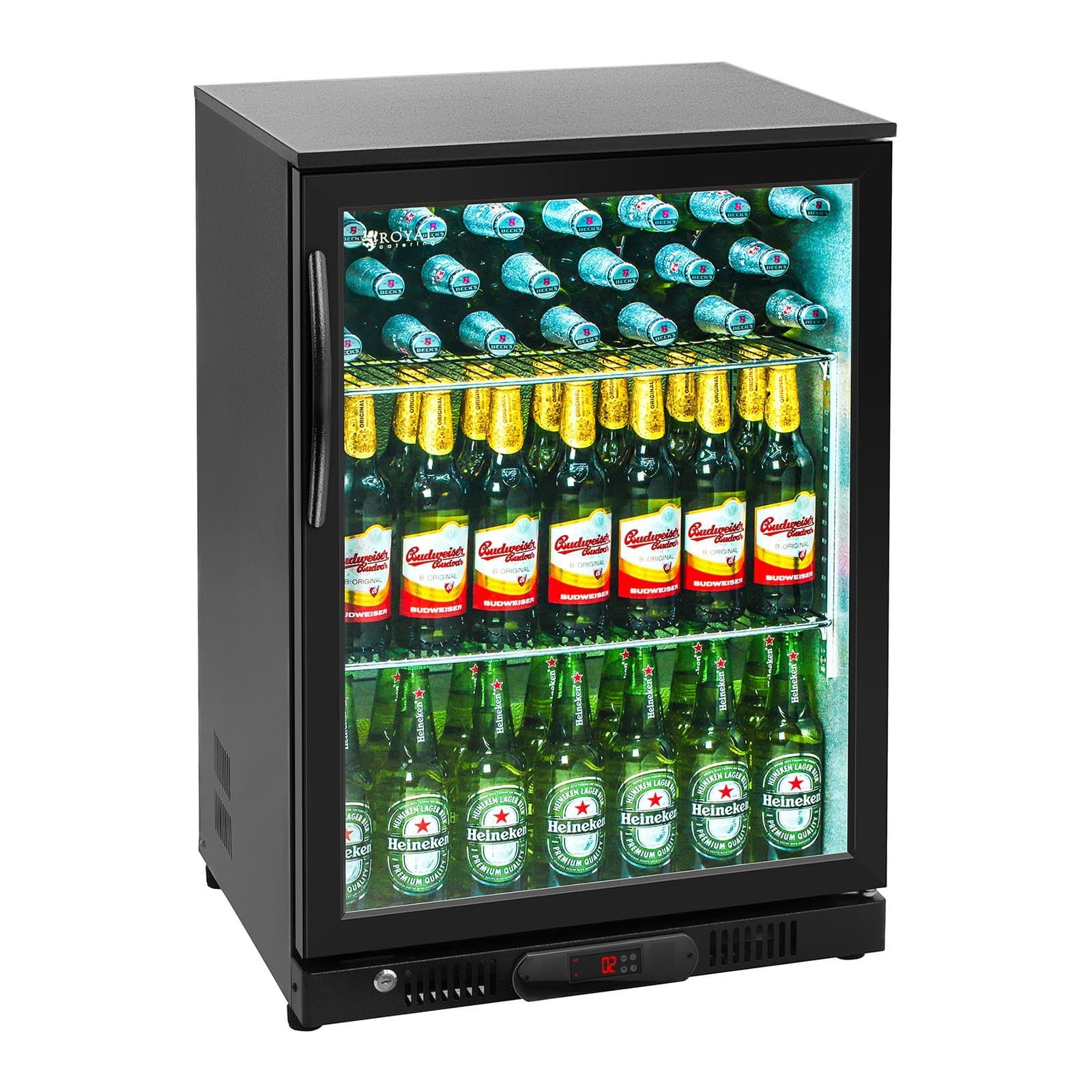 Royal Catering RCGK-138C Drinks Fridge Mini Fridge Mini Bar Bottle Refrigerator (138 L, 2–10 °C, 53 x 60 x 90 cm, Powder-Coated Steel Black)