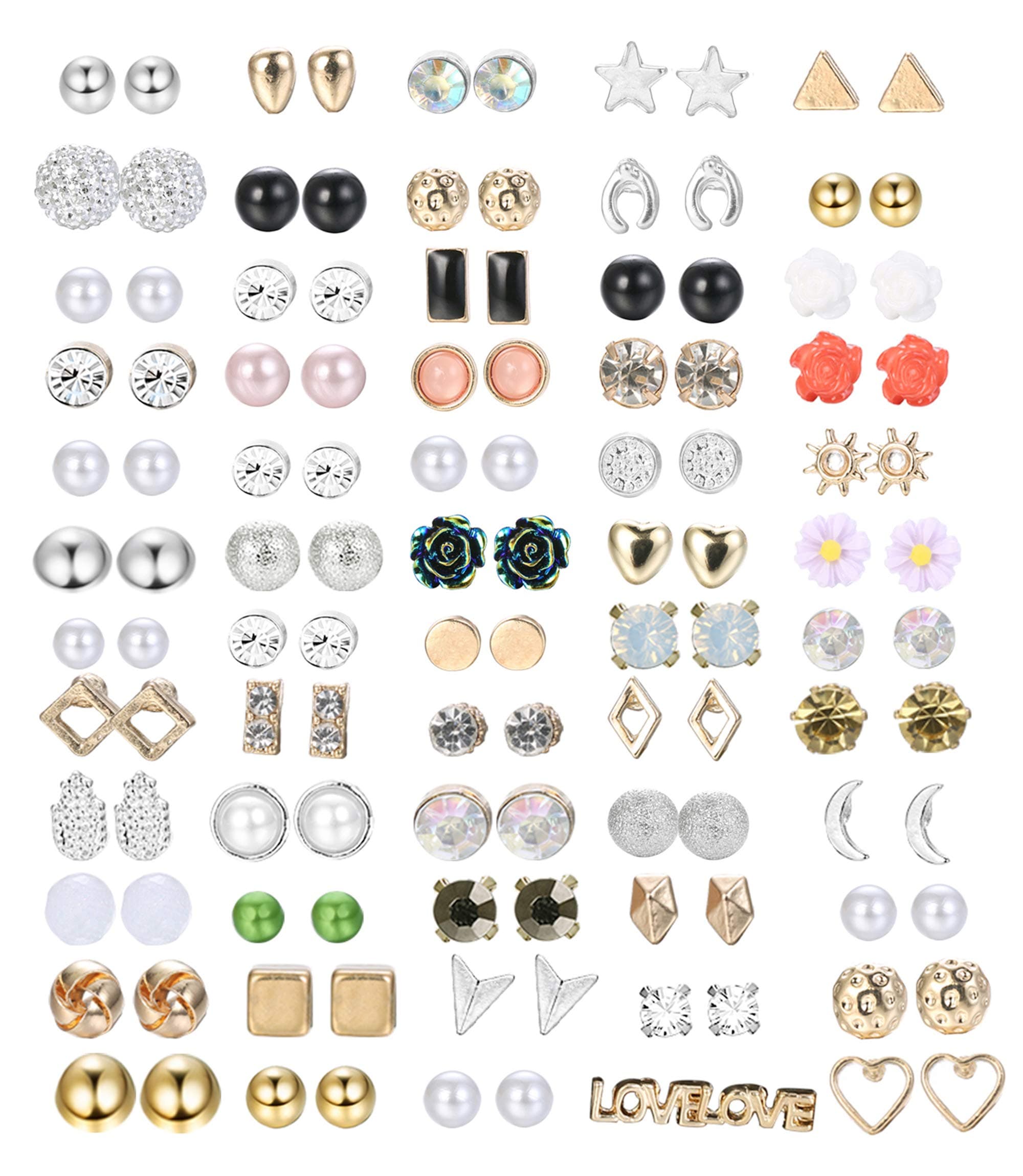 Stud Earrings Crystal Pearl Earring Set Cute Ear Stud Jewelry for Women