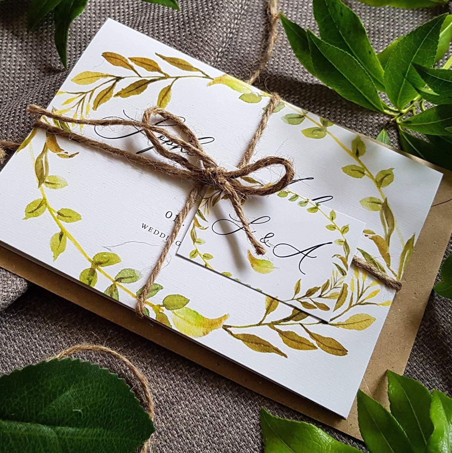Sienna Mai Autumn Eucalyptus Wedding Invitations With Envelopes, Evening Invitations or Wedding Invites - SAMPLE ONLY