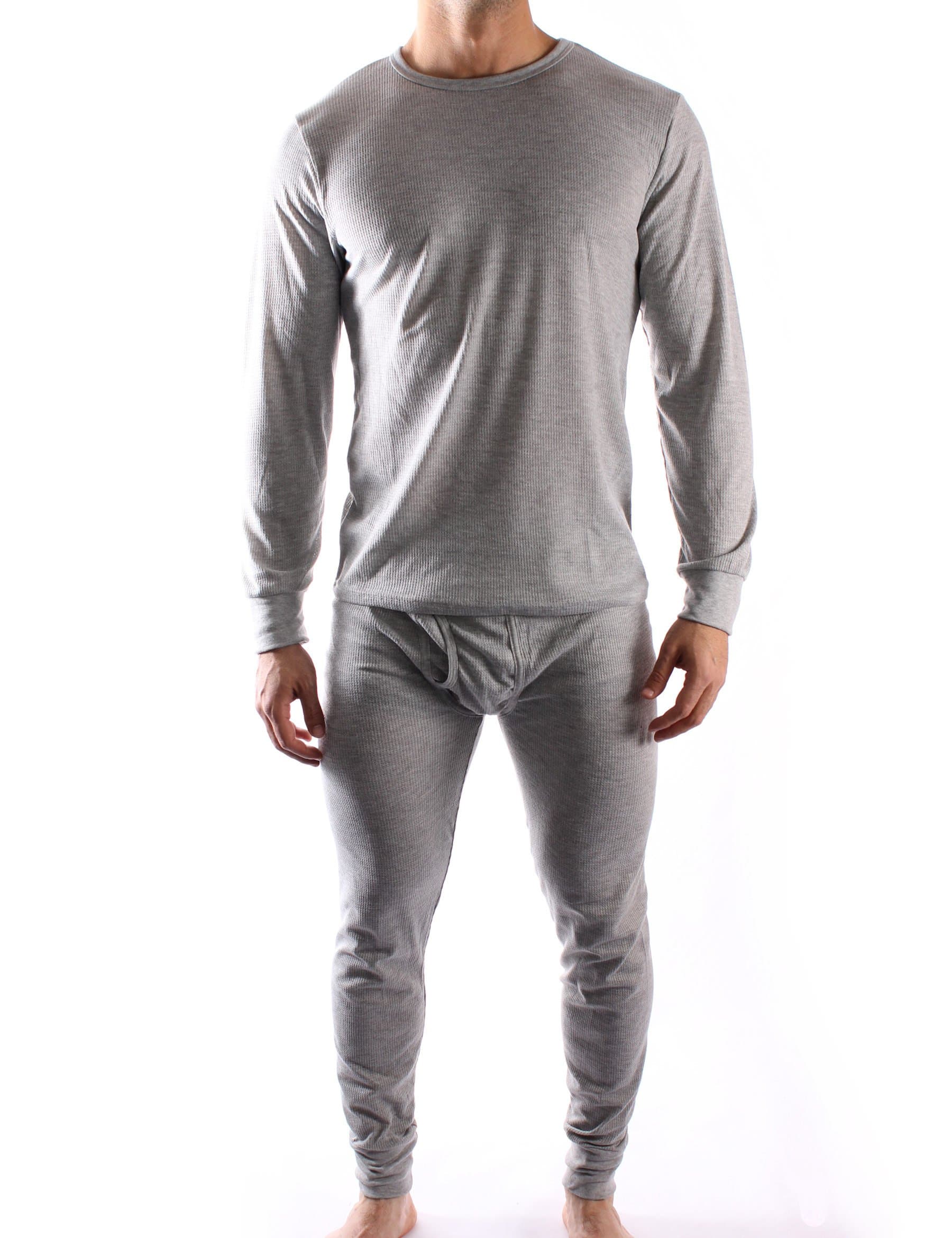 2 Piece Long Johns Top and Bottoms Waffle Knit Thermal Underwear Set for Men Grey