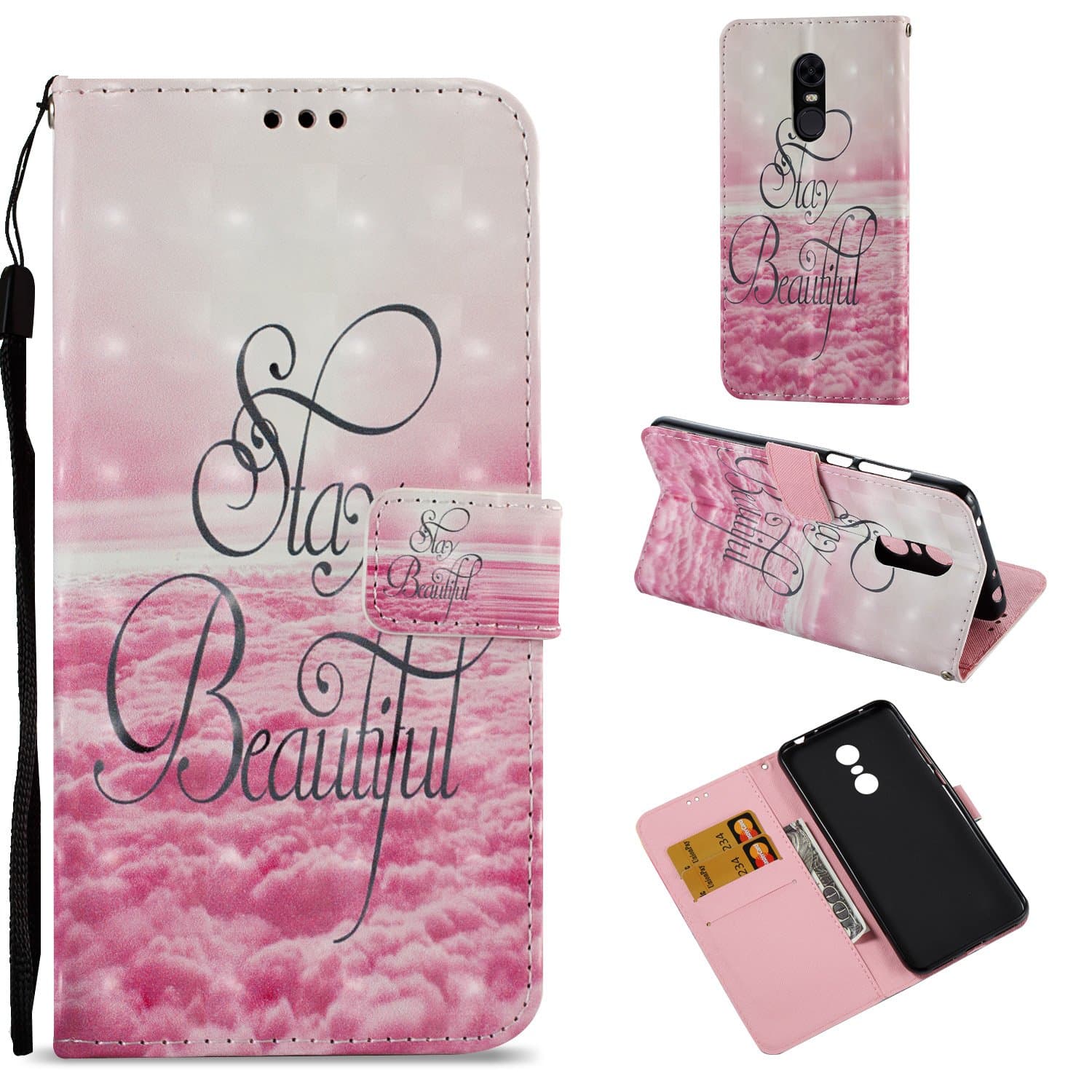 Xiaomi Redmi Note 5 Case,Redmi 5 Plus Case,PU Leather Wallet Folio Heavy Duty Protection Phone Cover with Credit Card Slot WristStrap Magnetic Closure Kickstand Accessories Beautiful