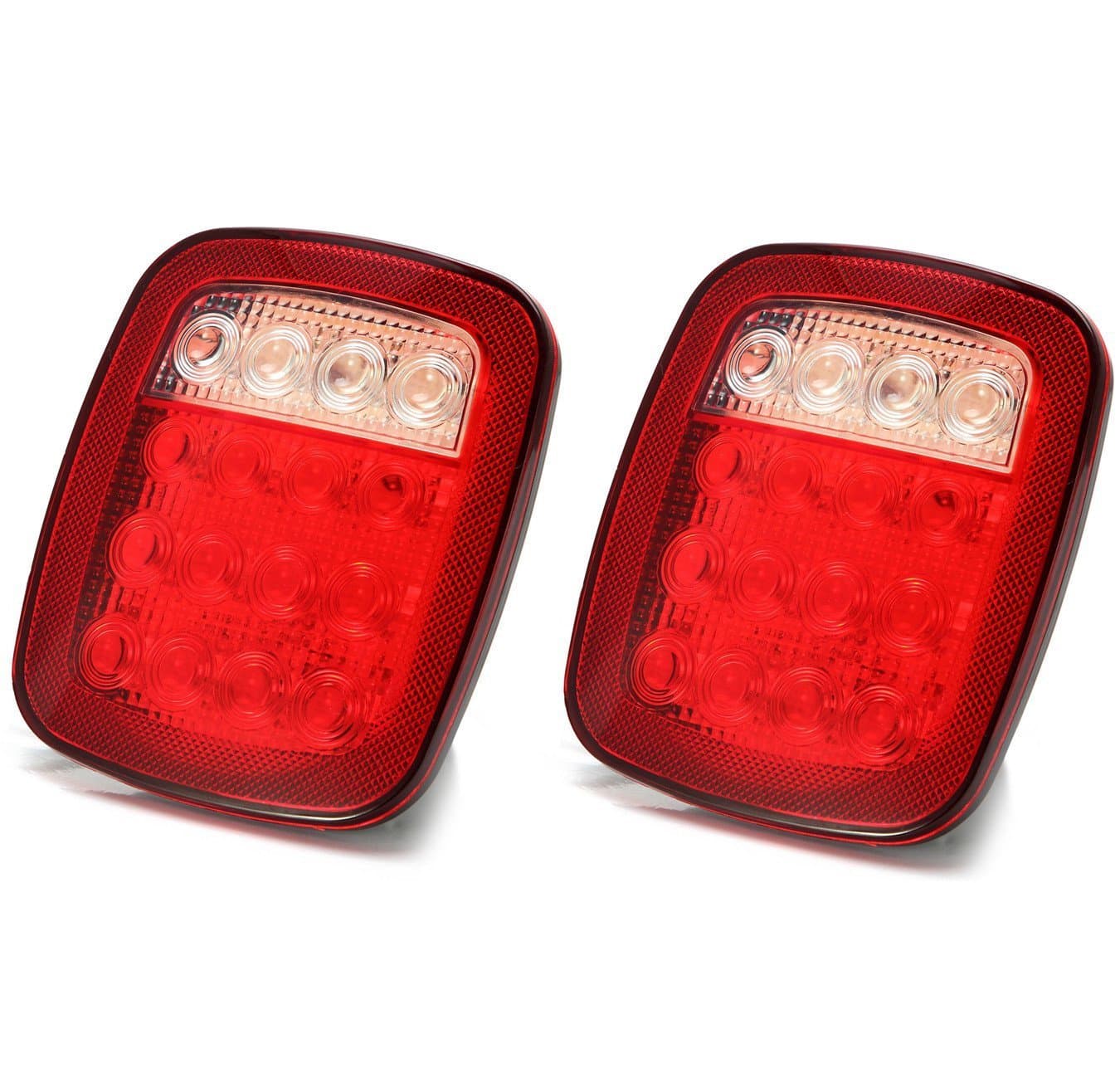 AMBOTHER LED Trailer Tail Light Jeep Brake Turn Signal Reverse Running Back Up Stop Lights for Truck Pickup Van RV SUV Bus Cargo Jeep YJ JK CJ Universal DC12V, Red/White,1 Year Warranty