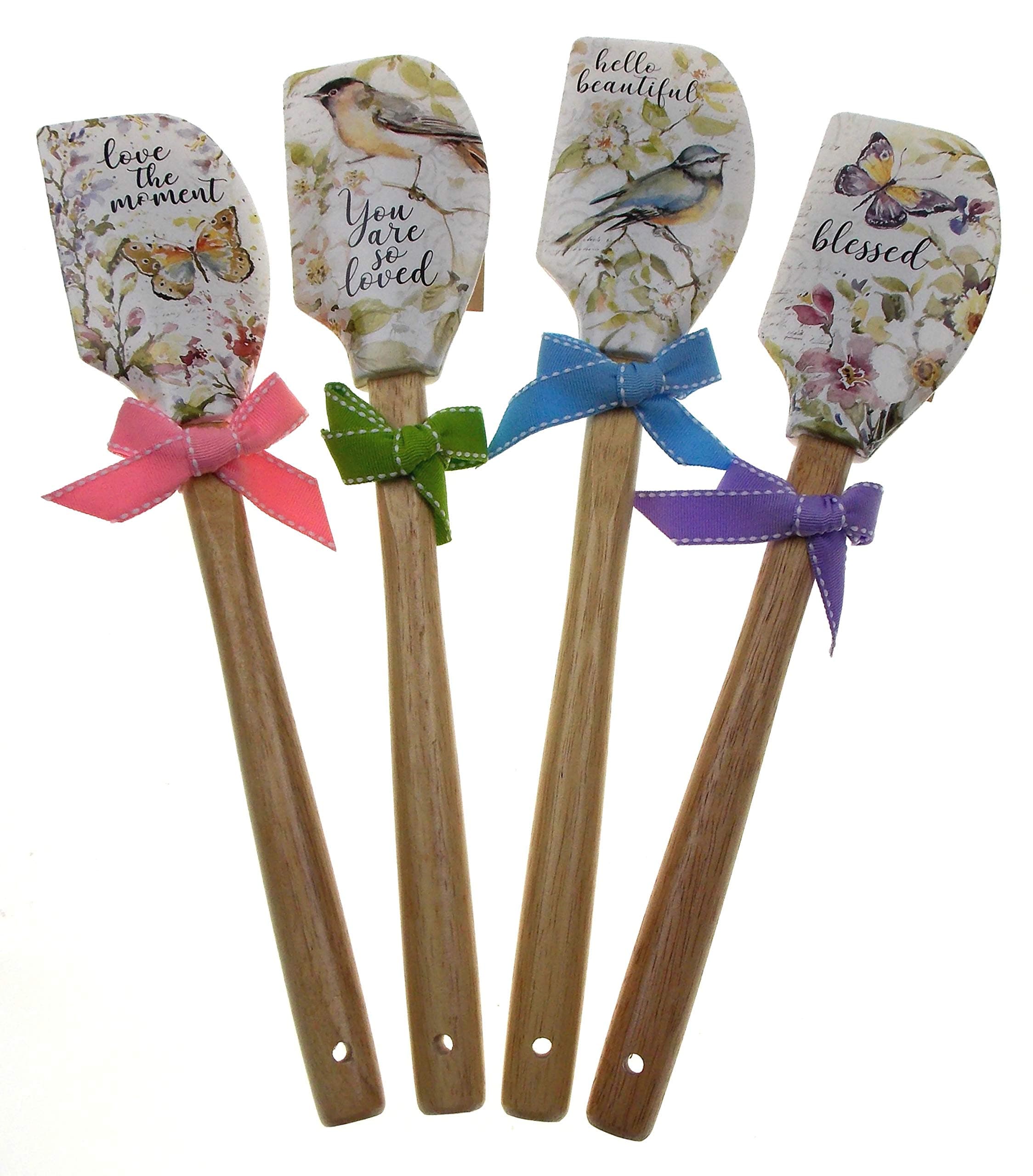 Brownlow White Kitchen Spatula Gift Set Bundle With Birds & Butterfly Designs Packaged In a Gift Bag