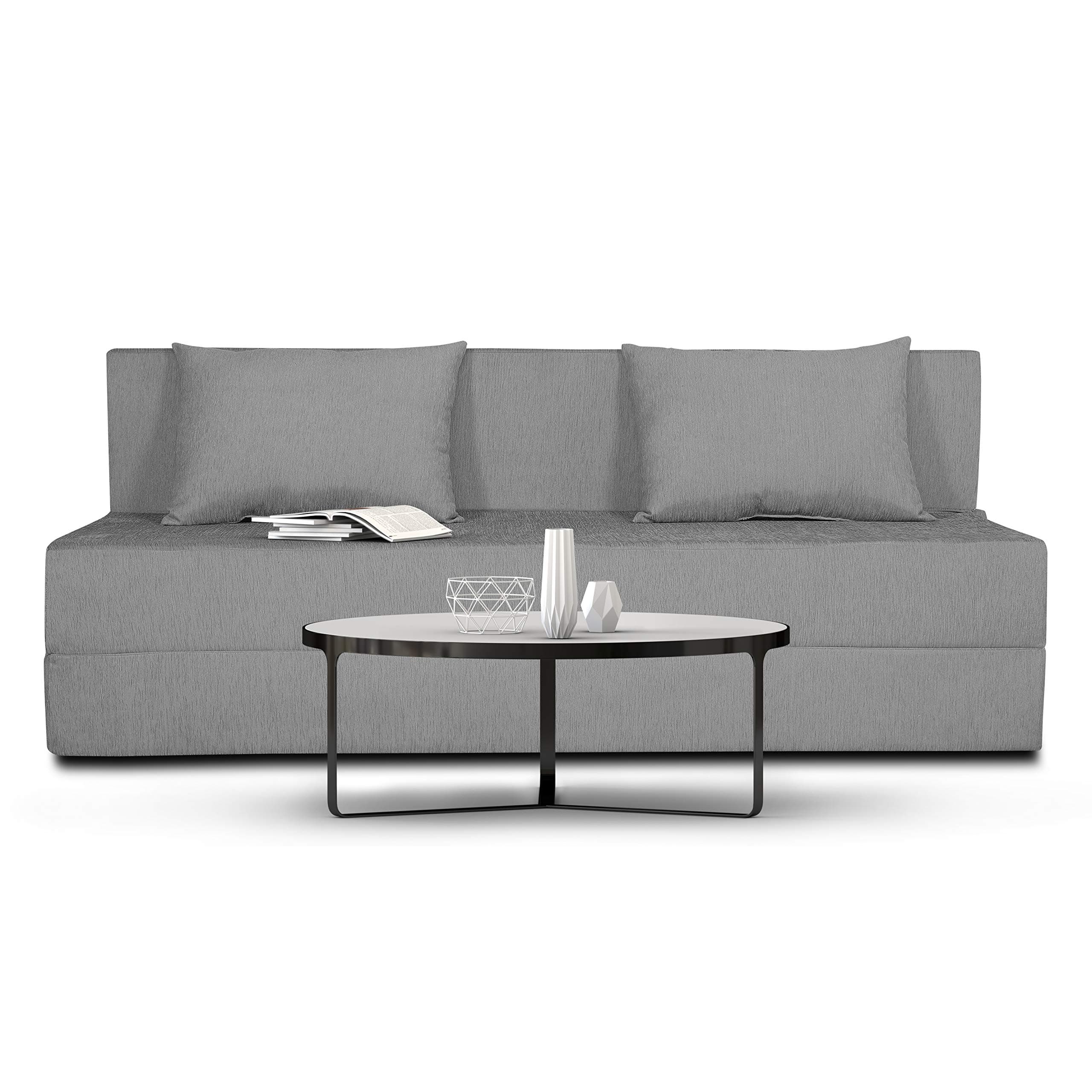 Adorn India Easy 4 Seater Sofa Cum Bed (Alyn Pattern) Size 6' X 6' Ft (Grey Color) (1 Year Warranty)