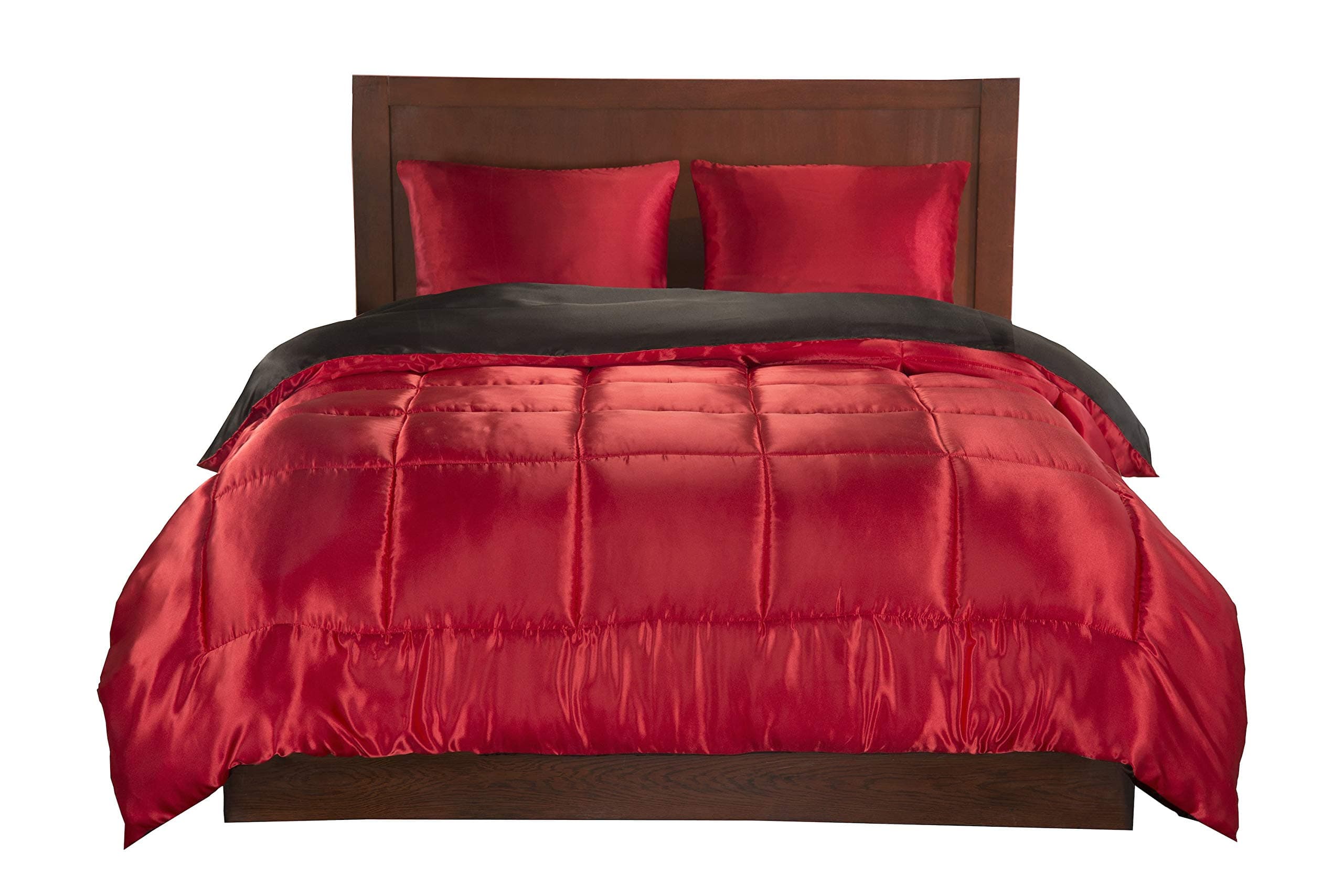 Elite Home Satin 3-Piece Set Reversible Comforter, King, Black/Red