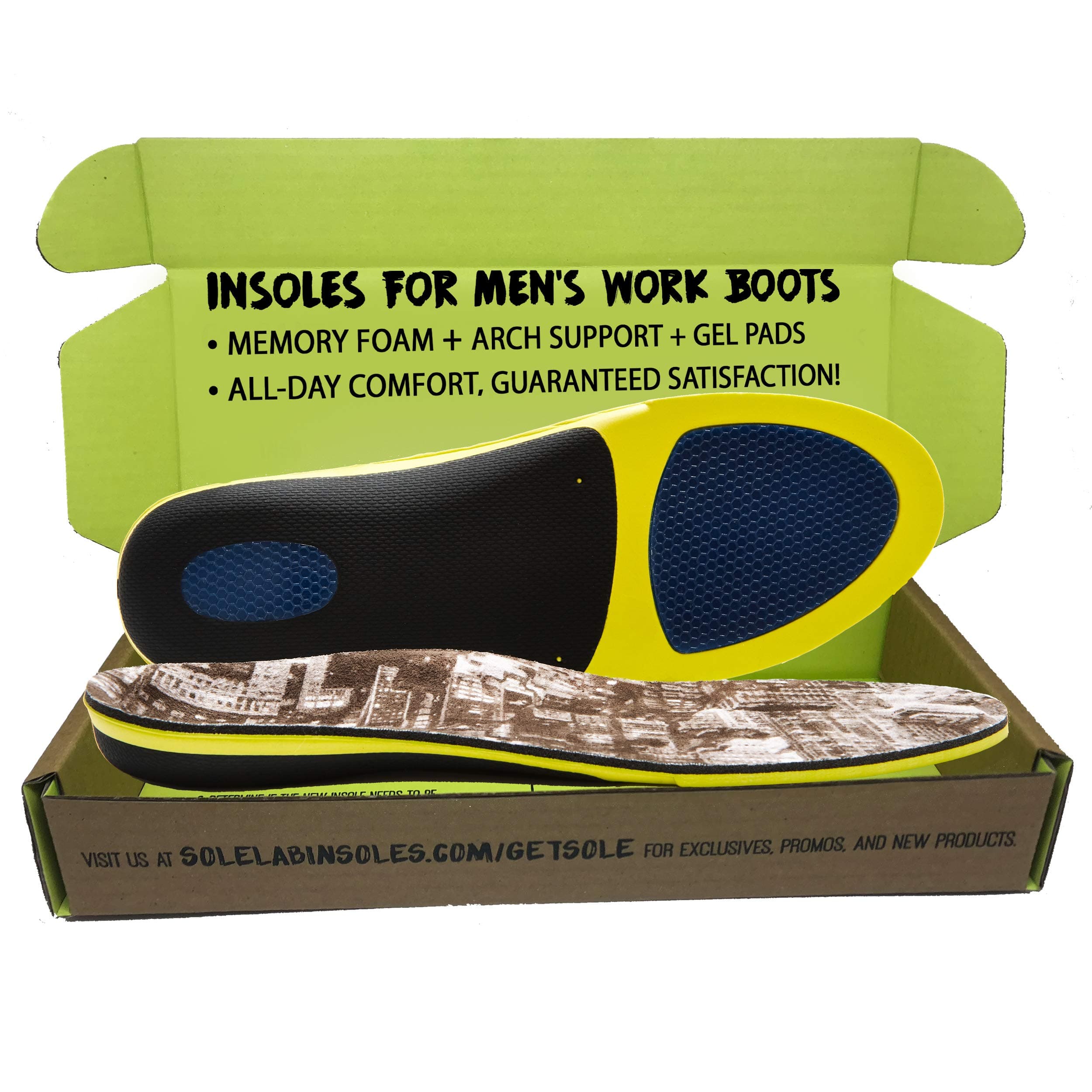 Insoles for Men's Work Boots with Extra Cushion - Full Length - Memory Foam - Comfort Orthotic - Replacement Inserts with Adaptive Arch and Gel Insert (Men's US 12.5-14)