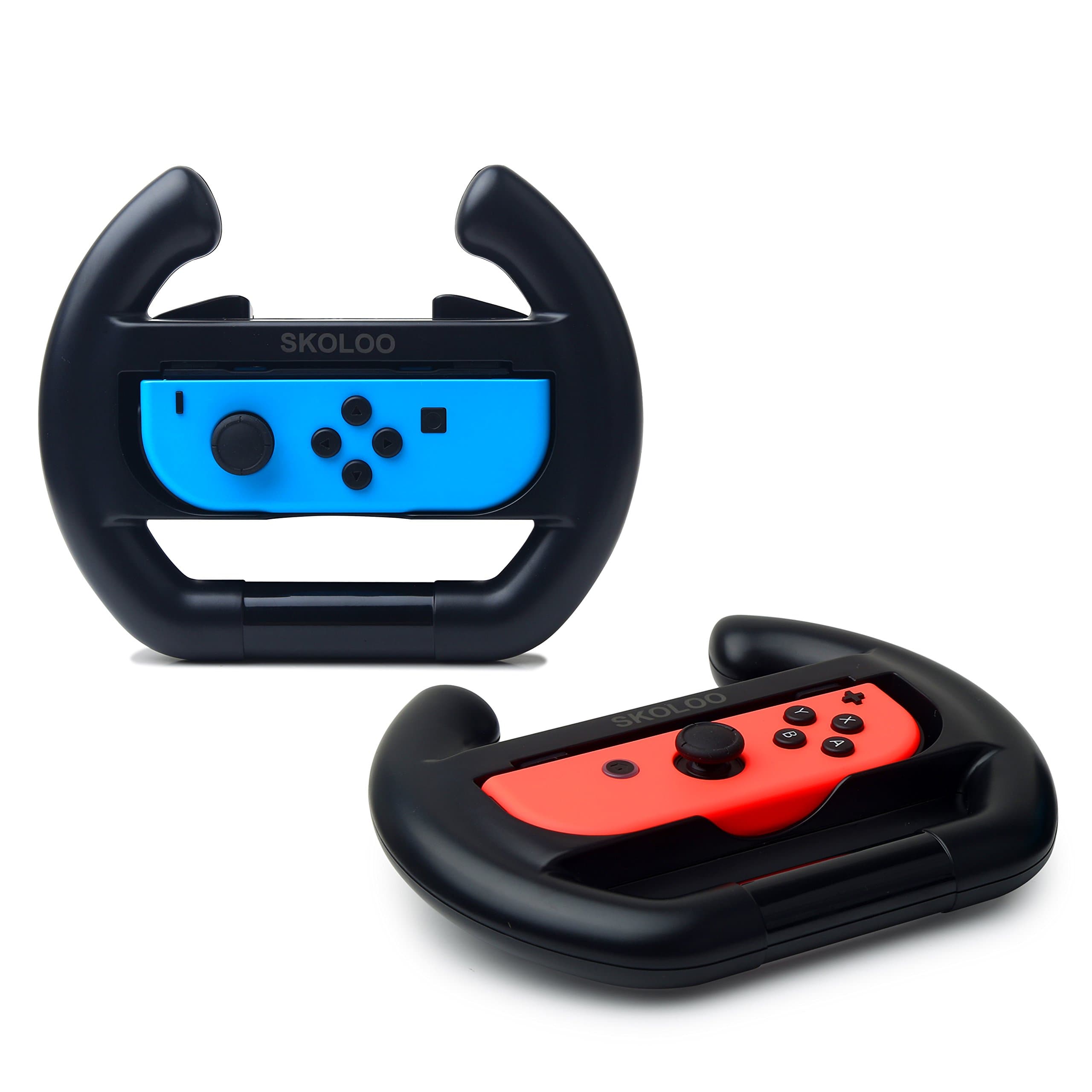 (2 Set) Joy-Con Manipulate Racing Steering Wheel, SKOLOO Controller Direction Steering Wheels for Left & Right Joy-Cons of Nintendo Switch,2 Black