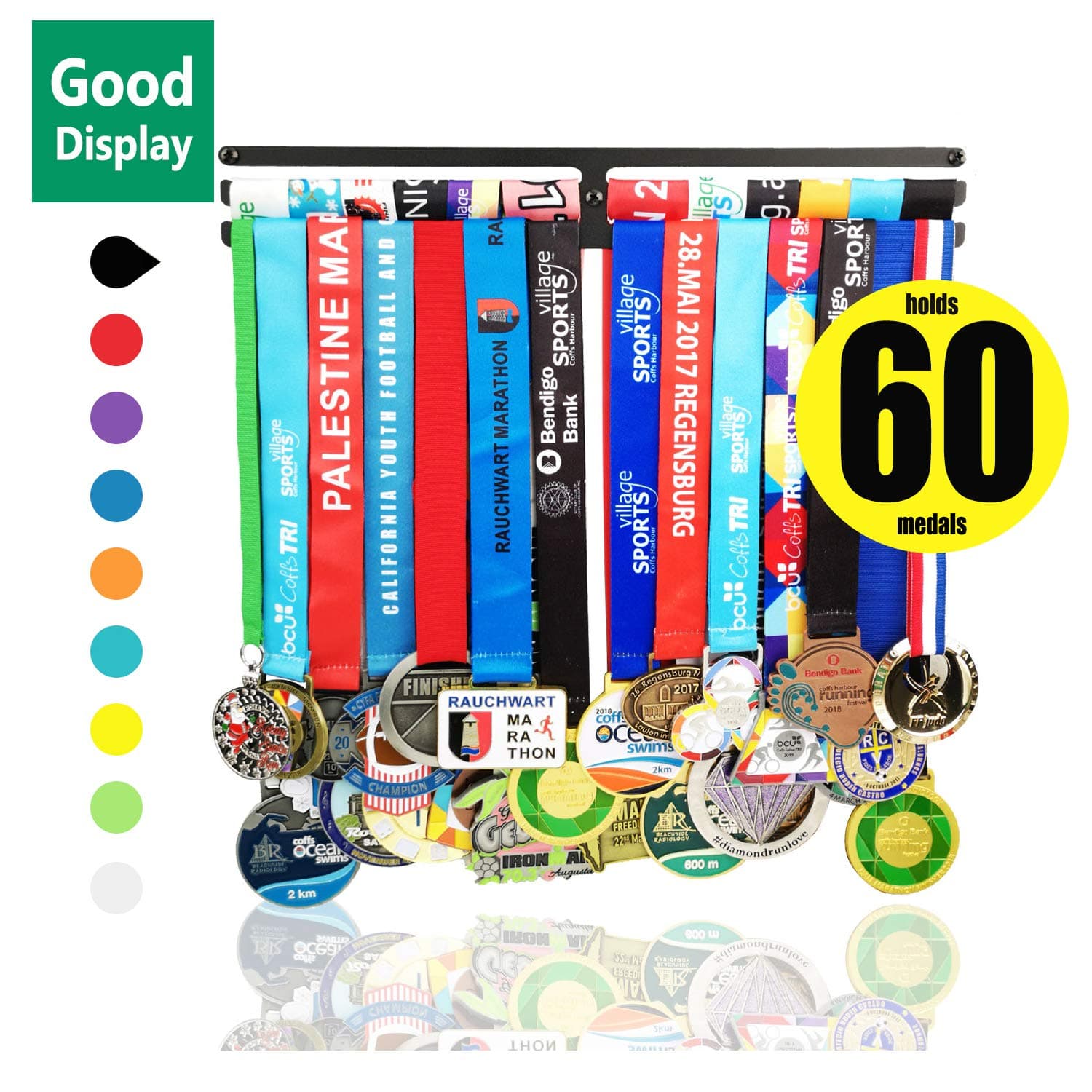 Medal Hanger Awards Holder Display Rack for 60 Medals Use for All Sports Black Steel Medal Hanger Holder,Race Medal Display Holder,Running Medal Hangers,Hanger formedals,Black Kings