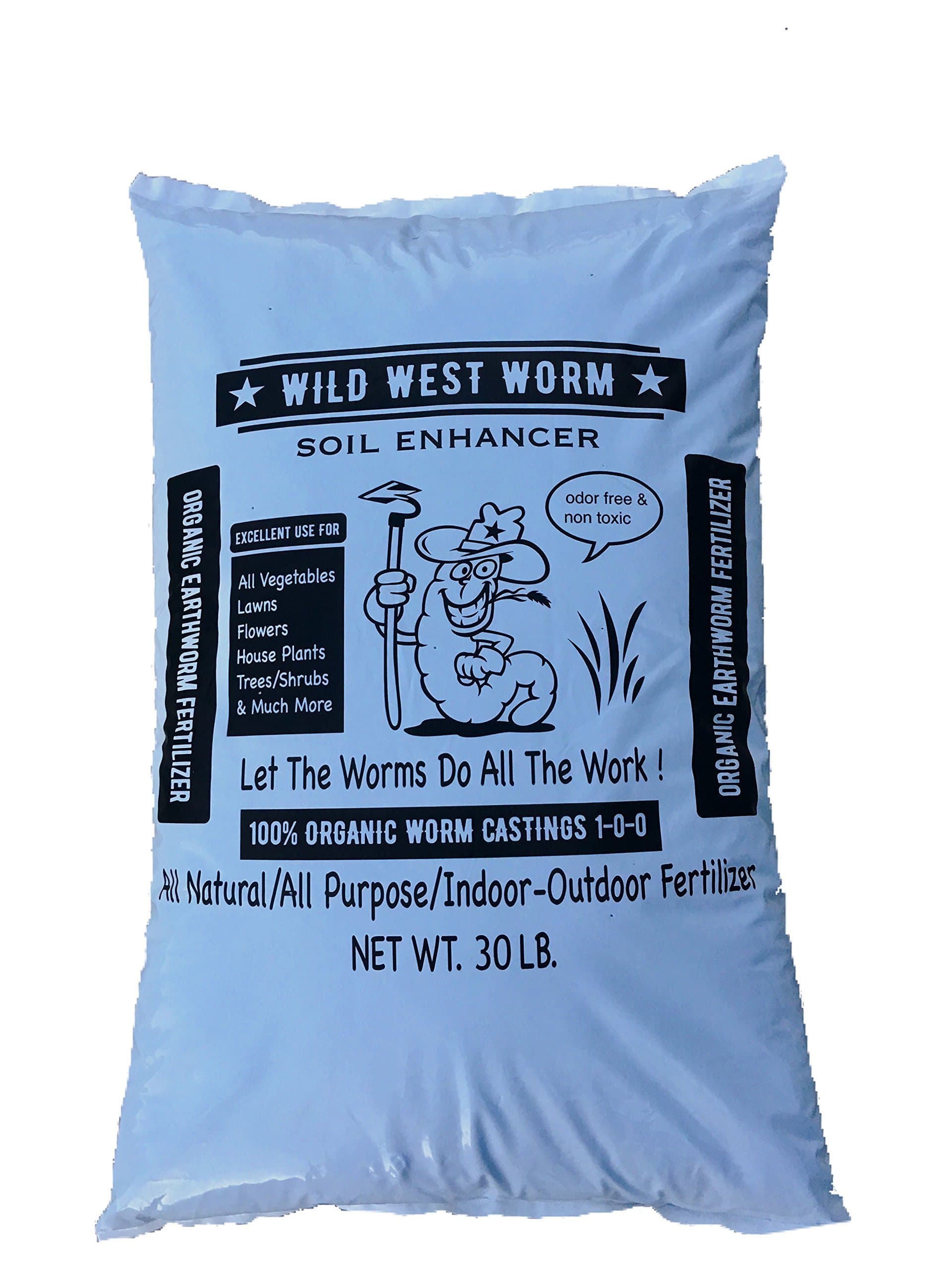 Wild West Worm 100% Worm Castings Soil Enhancer - 30 LB. All Natural, All Purpose, Indoor and Outdoor Fertilizer