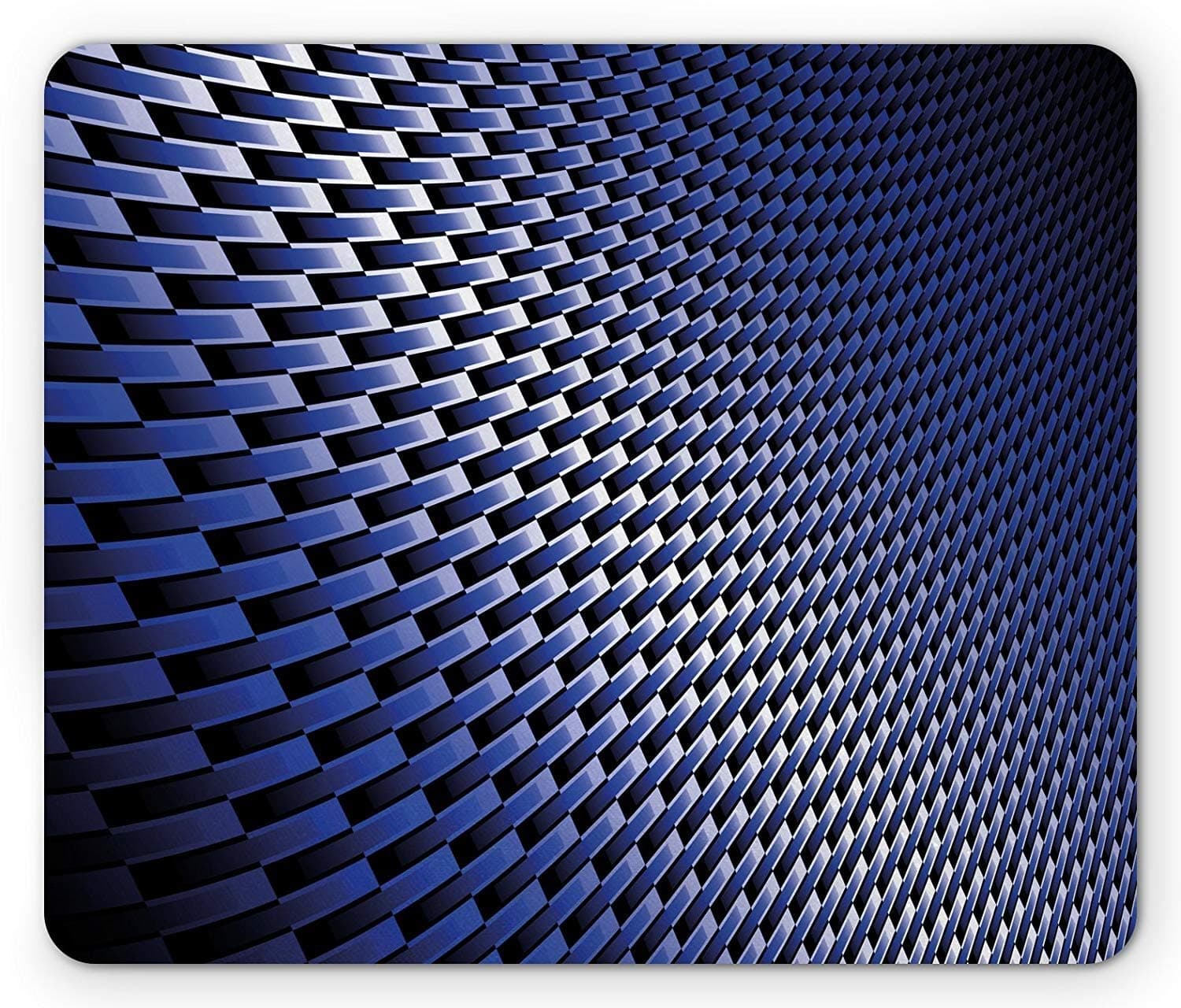 Dark Blue Mouse Pad, Curvy Carbon Fiber Texture Image Abstract Industrial Modern Grid, Standard Size Rectangle Non-Slip Rubber Mousepad, Dark Blue Royal Blue White