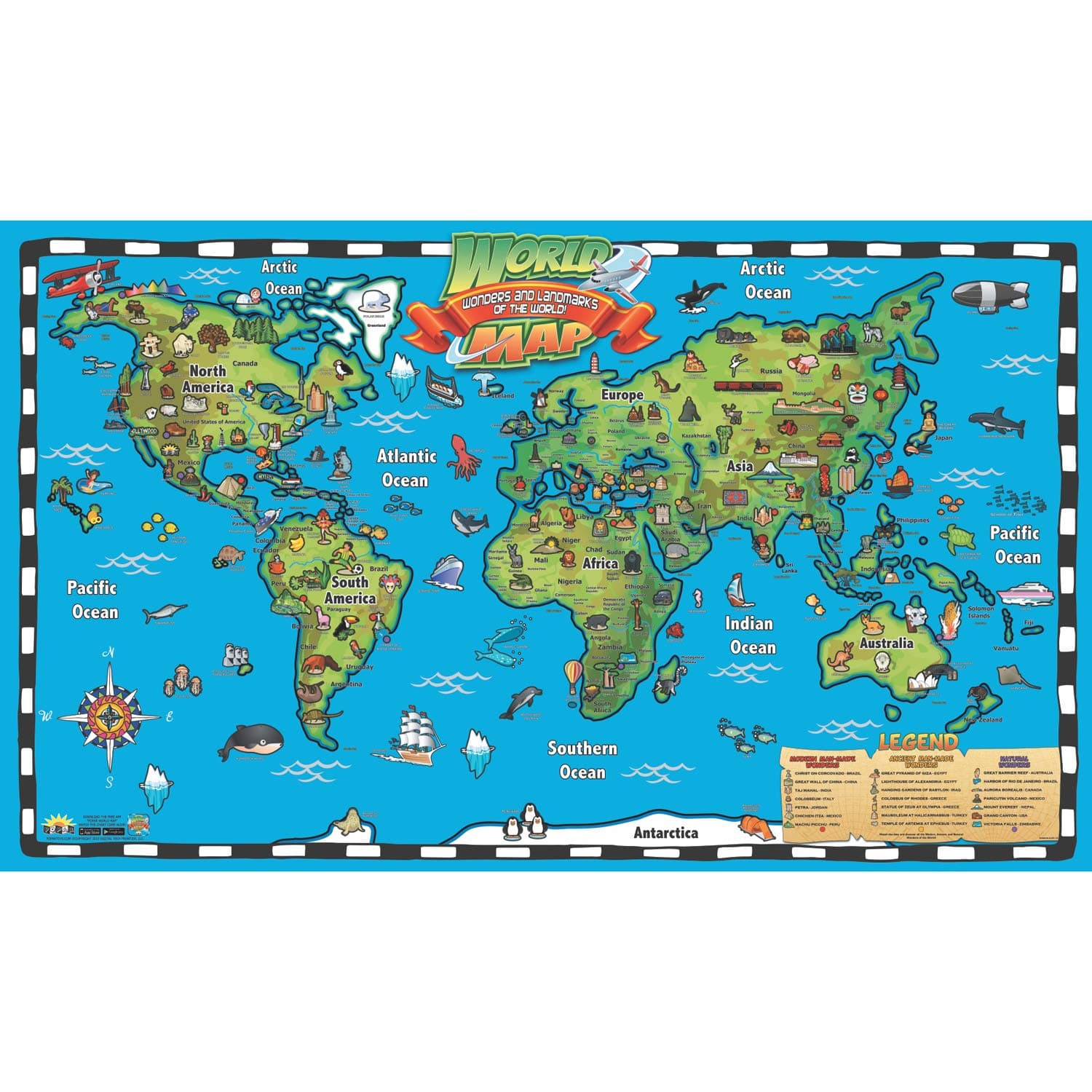 Popar WC04 Kid's World Map Interactive Wall Chart with Free App, L