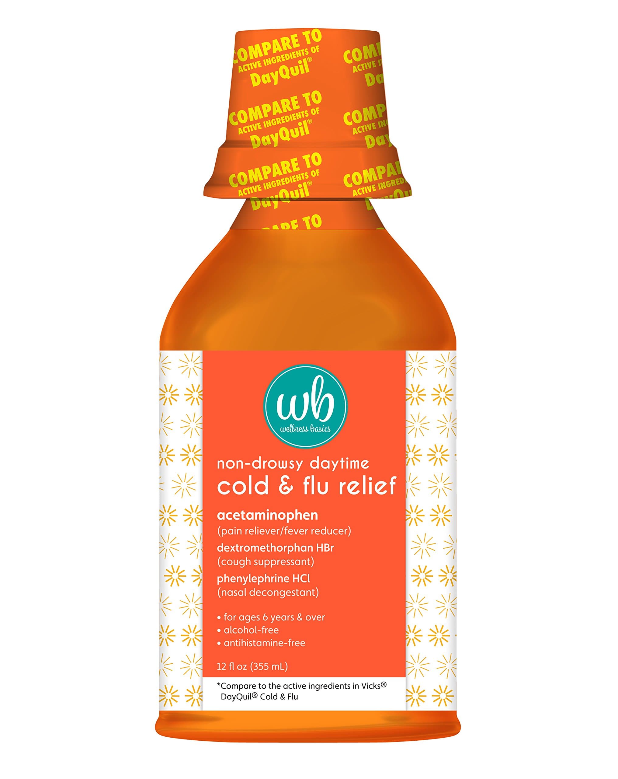 Wellness Basics Multi-Symptom Daytime Cold & Flu Relief Liquid, 12 Fluid Ounce