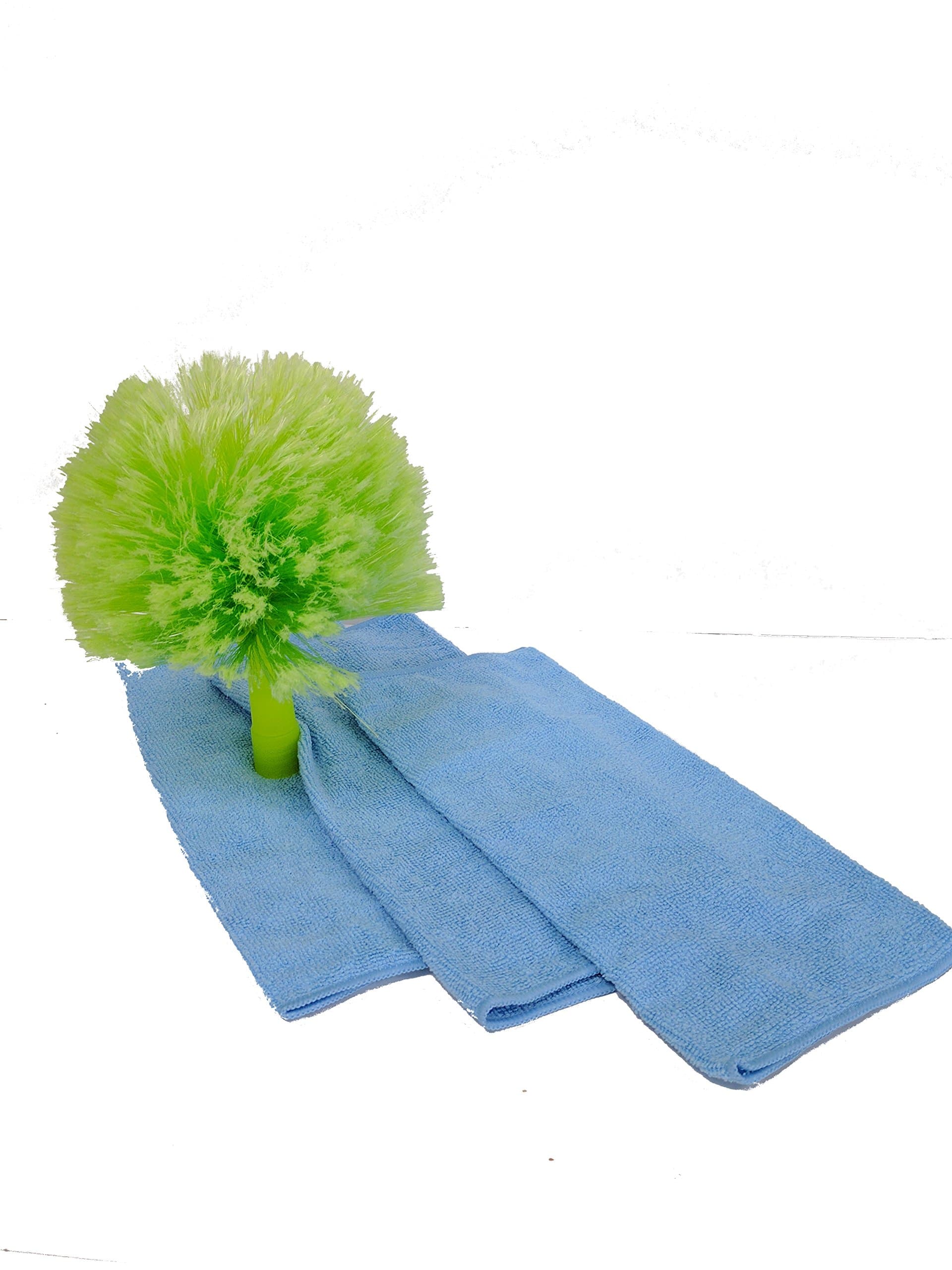 Unger Total Reach Cobweb Duster Brush And 3 Microfiber Cleaning Cloth Bundle