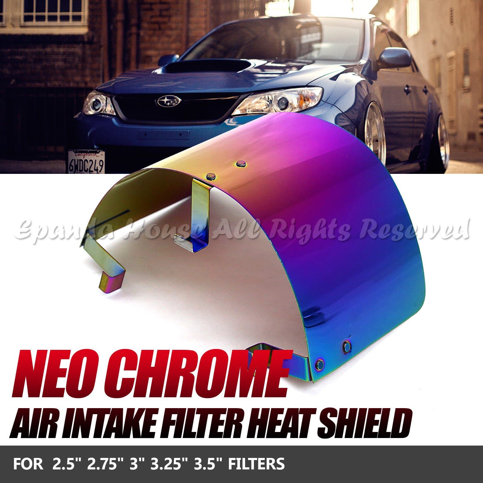 EpandaHouse 2.25" 2.5" 2.75" 3.25" 3.5" Filters Stainless Steel Air Intake Filter Heat Shield Cover Neo Chrome