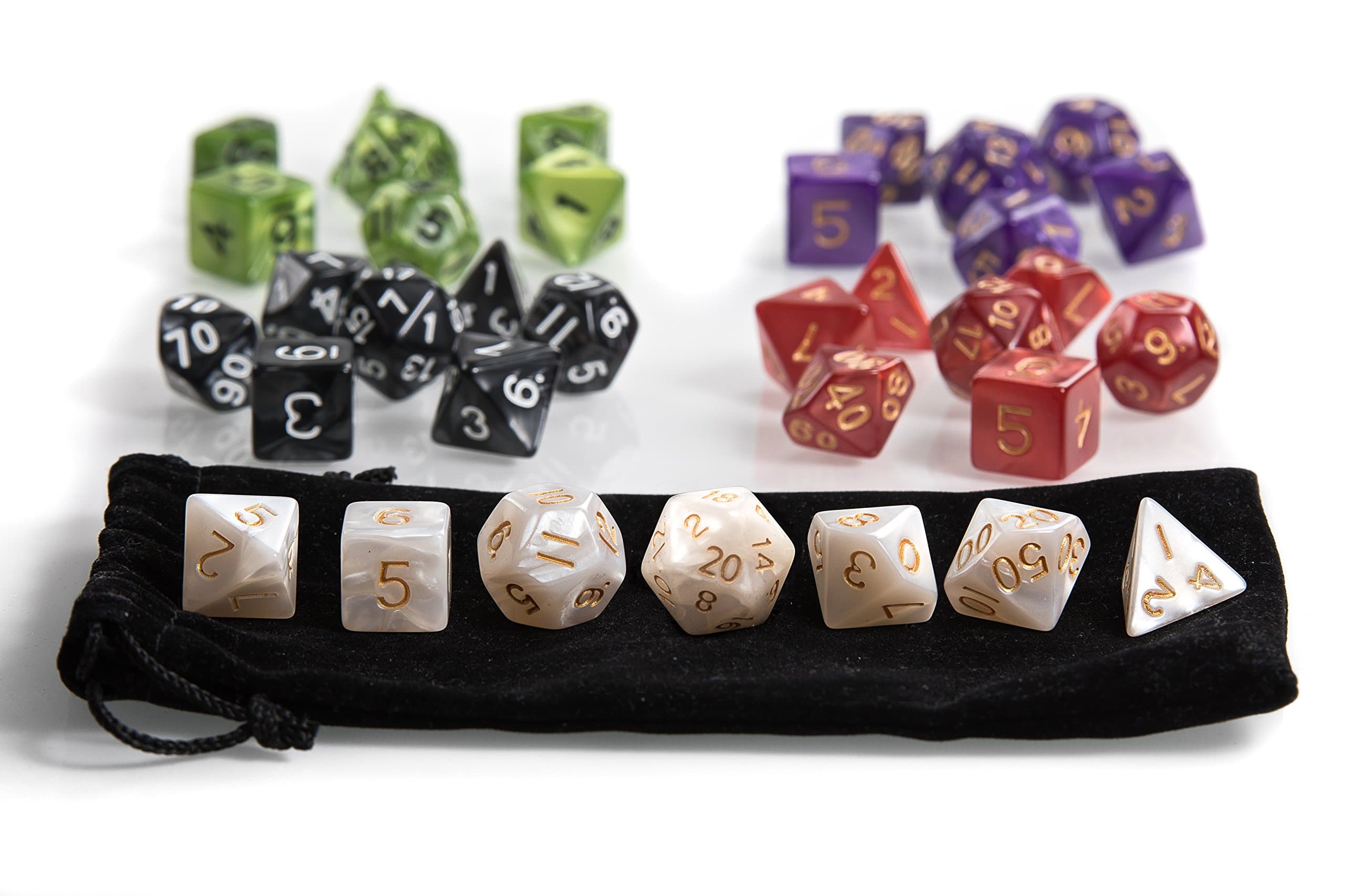 Polyhedral Dice Set with a Black Velvet Pouch - 5 Complete Dice Sets Best for Dungeons and Dragons (DND), Role Playing Games (RPG), Tabletop and Board Games.