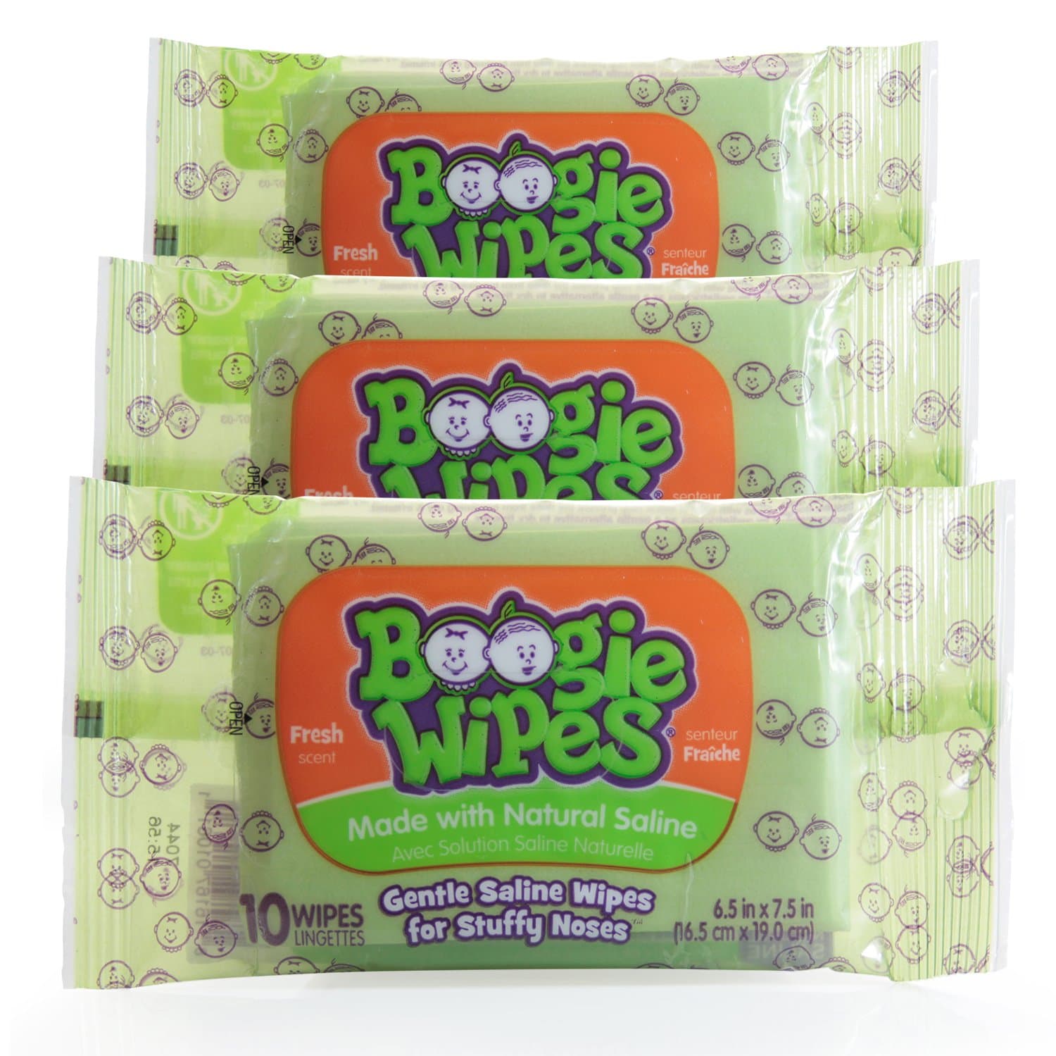 Boogie Wipes Saline Nose Wipes 10ct Fresh Scent ( Pack of 3 )
