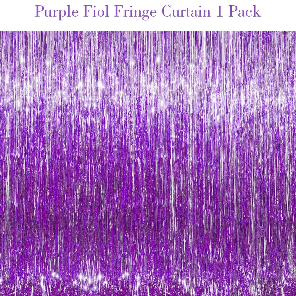 3.2 ft x 9.8 ft Metallic Tinsel Foil Fringe Curtain Party Photo Booth Backdrop for Birthday/Wedding/Baby Shower Party Supplies Decorations (Purple,1pack)