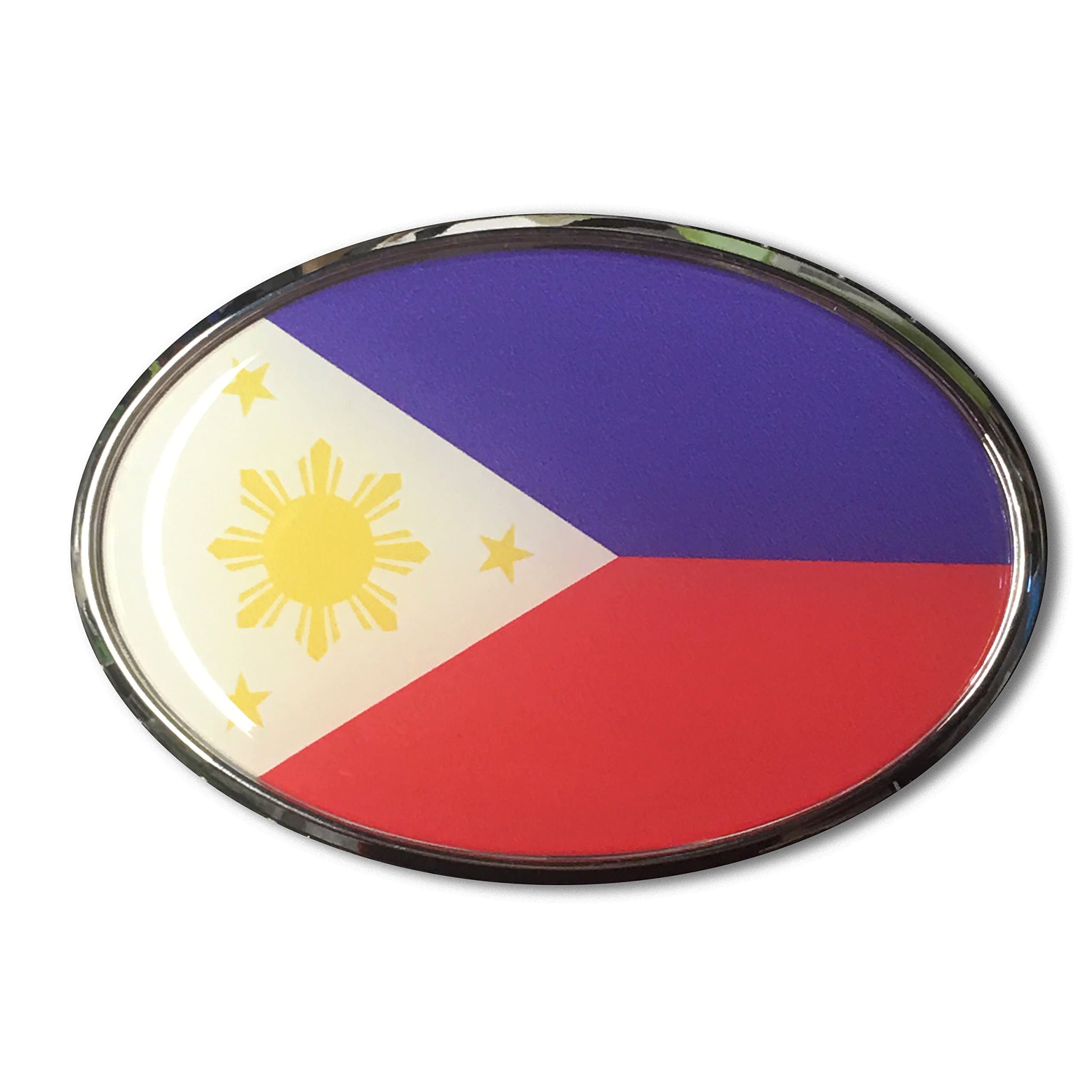 Philippines flag Emblem Proud Car OVAL Domed sticker 3D 3.25"x 2.25" Filipino Pilipinas