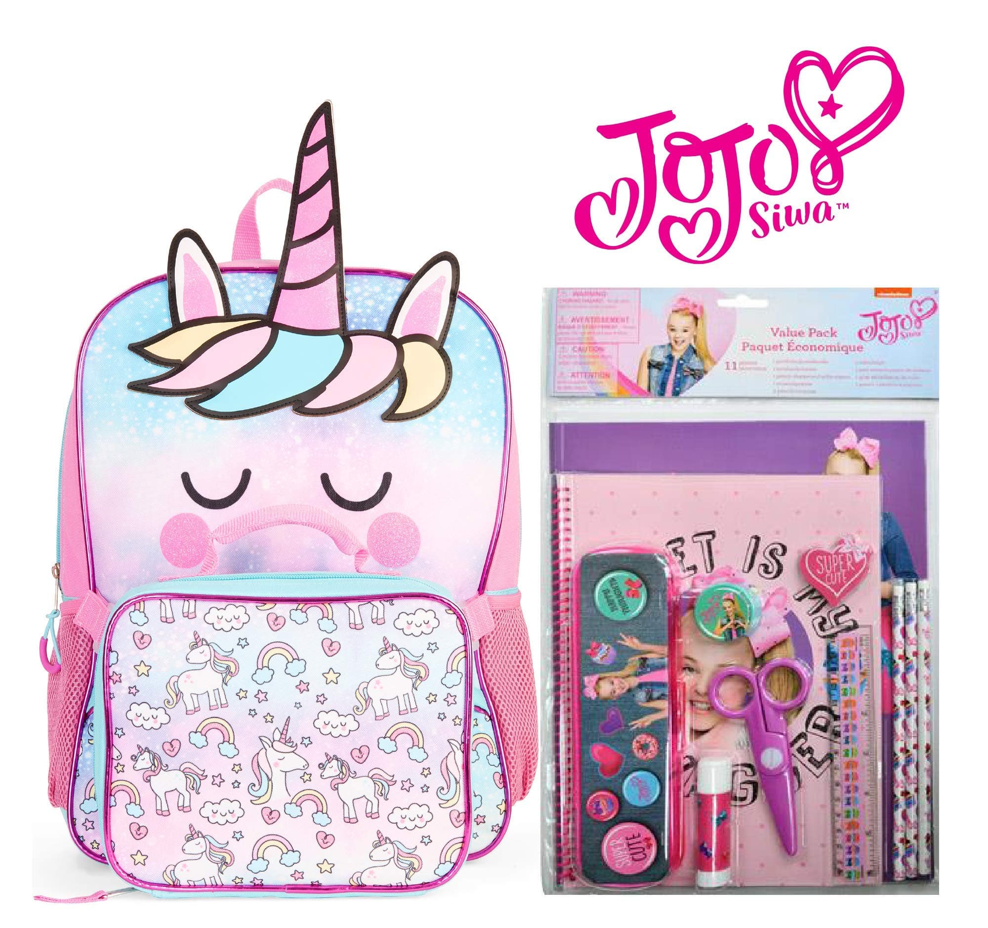 Jojo Siwa Back To School 11 Piece Set with Backpack for Girls (Rainbow Unicorn)