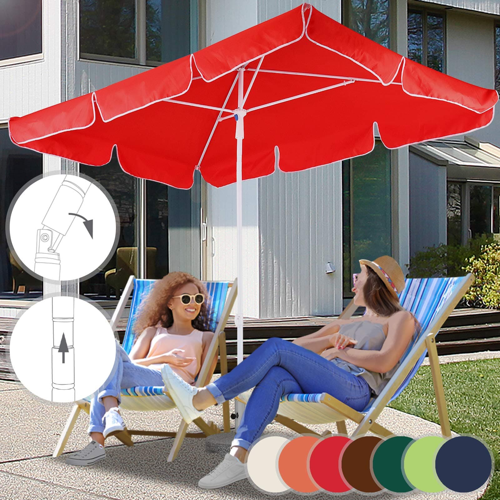 Rectangular Garden Umbrella - 180 x 120cm, Height Adjustable, Water-Repellent Polyester, UV30+ Protection, Choice of Colours - Patio, Outdoor, Sun Parasol, Sunshade