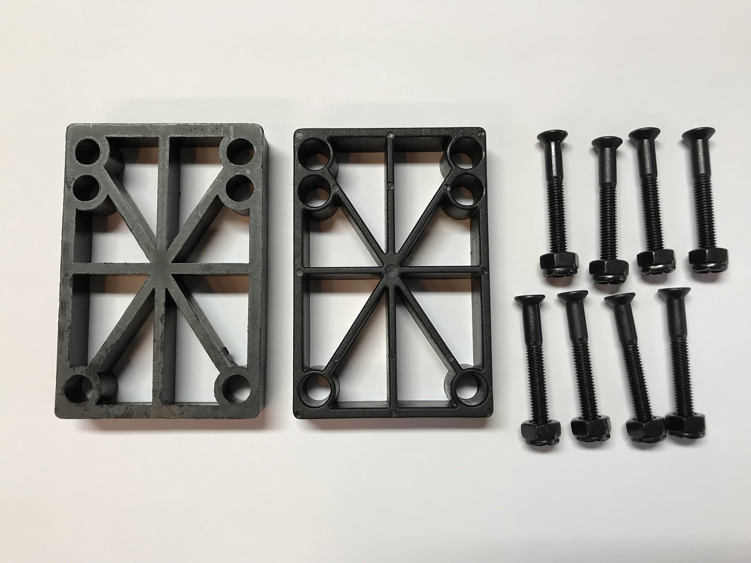 1/2” Plastic Skateboard Riser Pads and 1.5” Black Skateboard Hardware