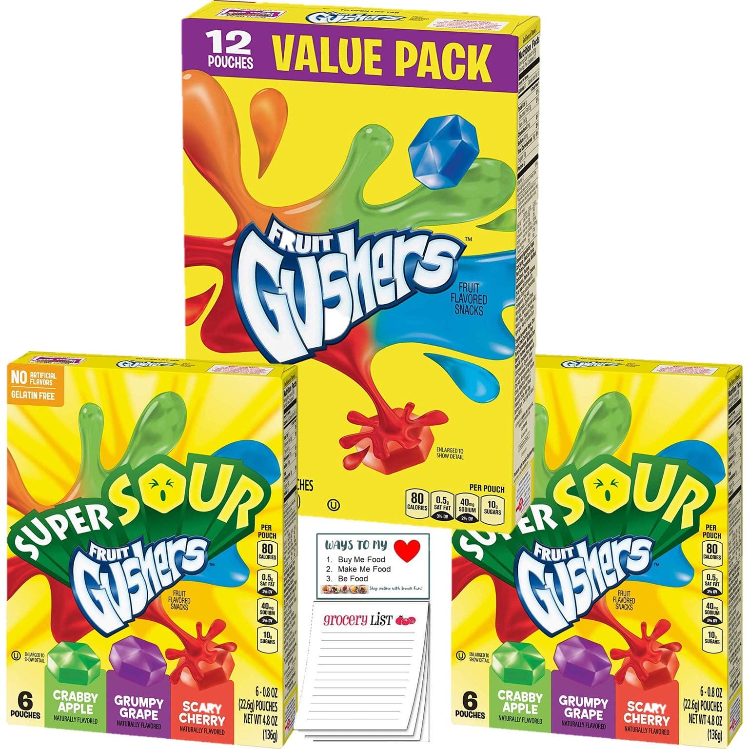Gushers Variety Pack 12 Pouches |Super Sour Gushers Fruit Flavored Snacks 12 Pouches | Snack Fun Shopping Pad | School Lunch Snack Assortment