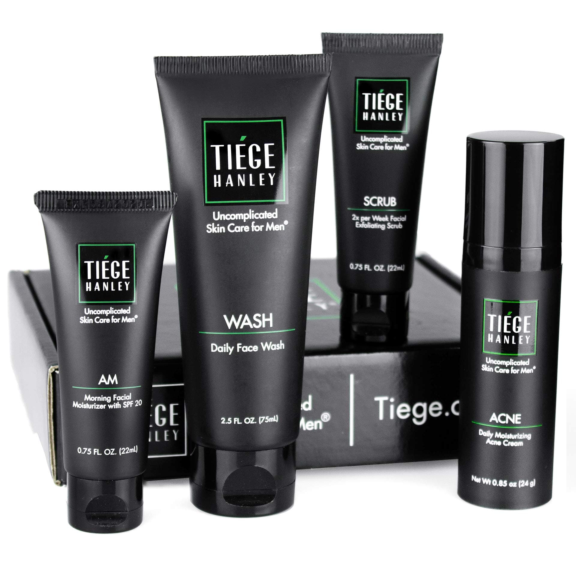 Tiege Hanley | Acne System Level 1 | Dermatologist Recommended Formula: Face Wash, AM Moisturizer with SPF20, Exfoliating Scrub and 1.6% Salicylic Acid Cream | Uncomplicated Skin Care for Men