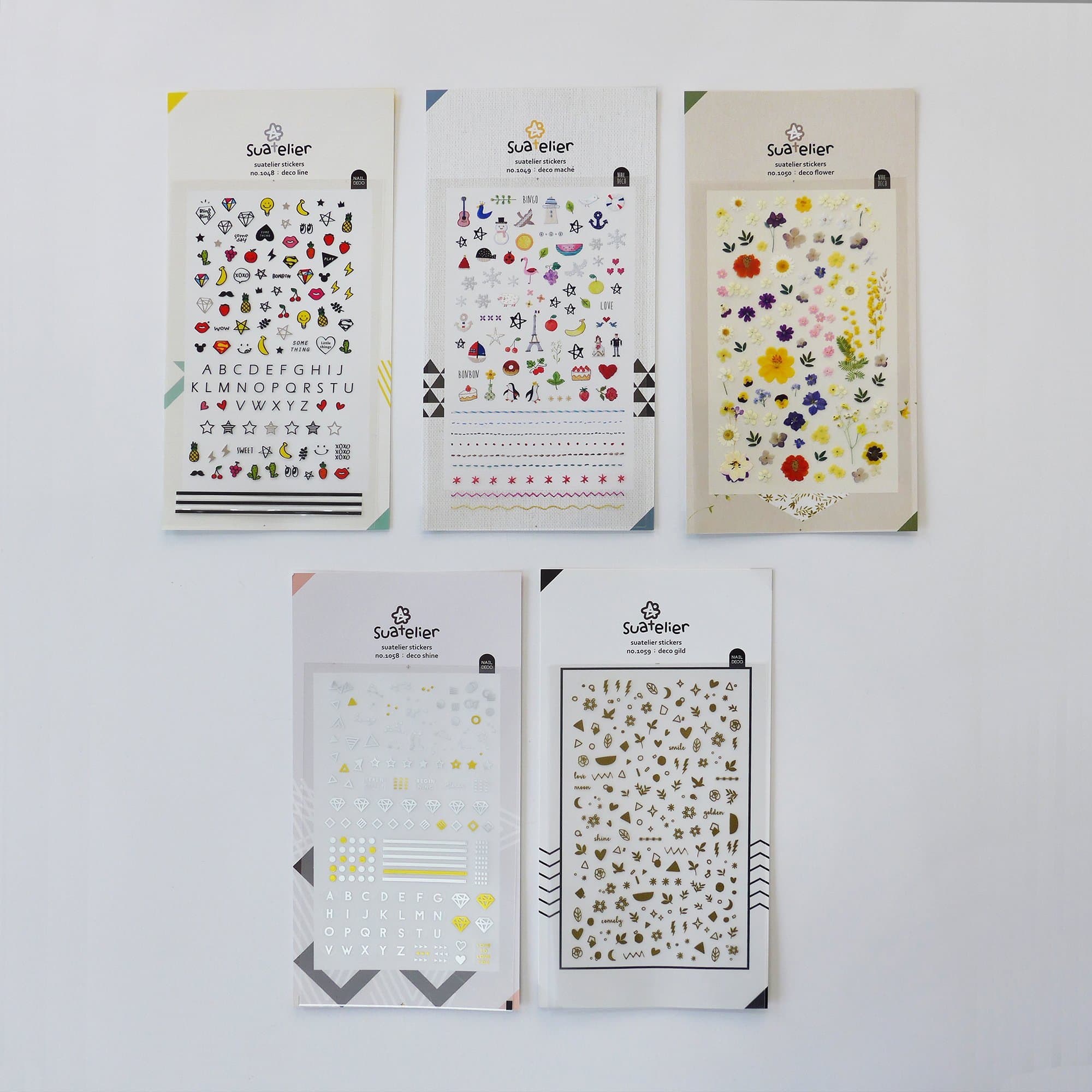 SUATELIER Cute Decorative Nail Sticker 5 sheets in one Set