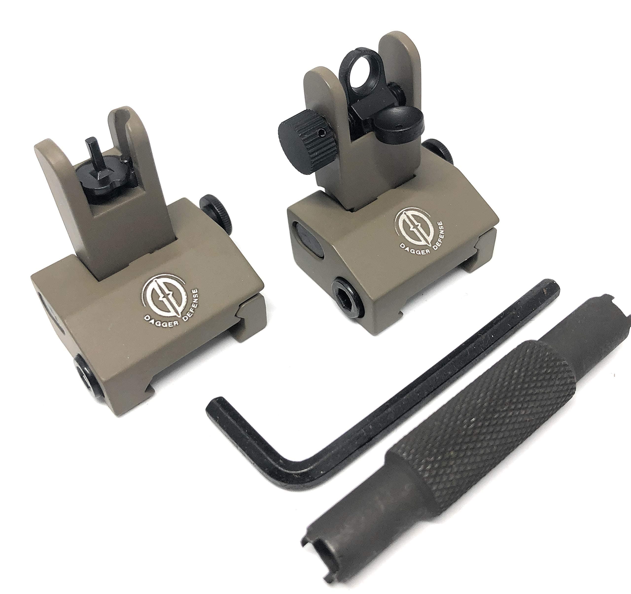 DD DAGGER DEFENSE Flip up Aluminum, BUIS with Front Sight Tool, Rail Mounted Backup Iron Sights