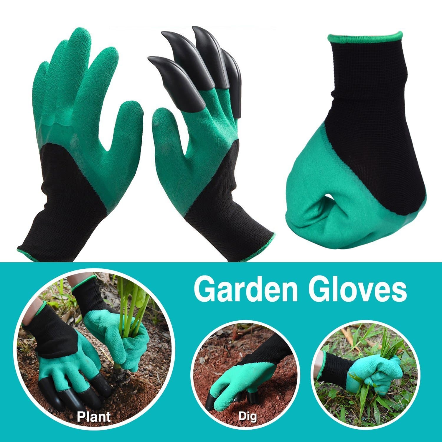 Garden Gloves with Fingertips Claws Quick– Great for Digging Weeding Seeding poking -Safe for Rose Pruning –Best Gardening Tool -Best Gift for Gardeners (Right Hand Claw 2 Pairs, Green)