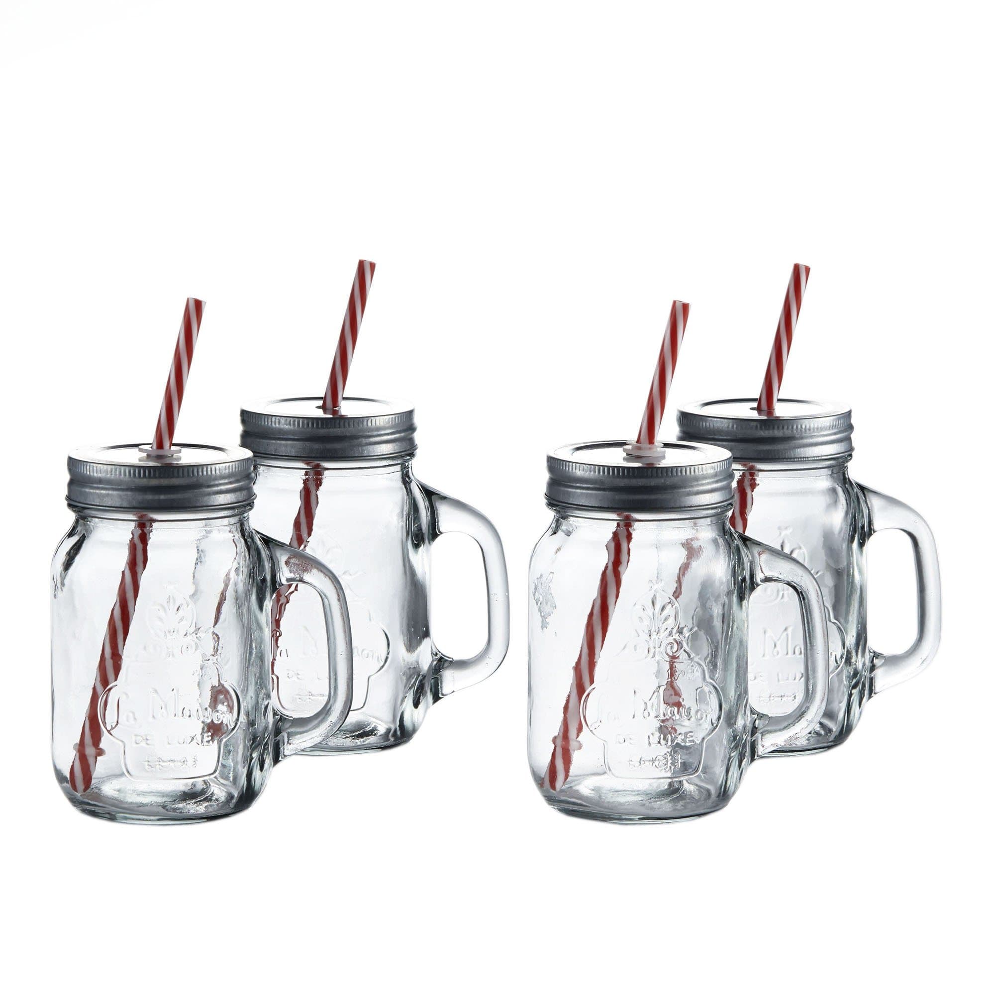 STYLE SETTER - SOHO La Maison Mason Jars with Lid and Straw (Set of 4)