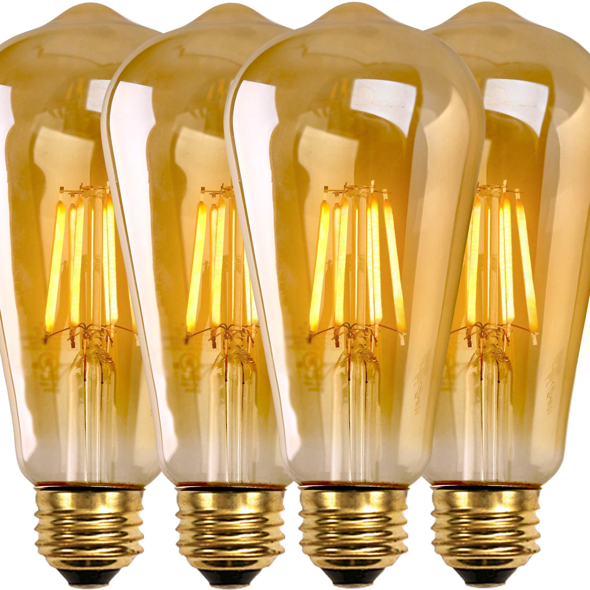 NITOR Lighting LED Vintage Bulbs, DIMMABLE Edison LED Bulb, Filament Light Bulb, 6W (60W Incandescent Replacement), 2200K (Amber Colour), Antique Style, Amber Tinted Lens, E26 Medium Base (4-PACK)