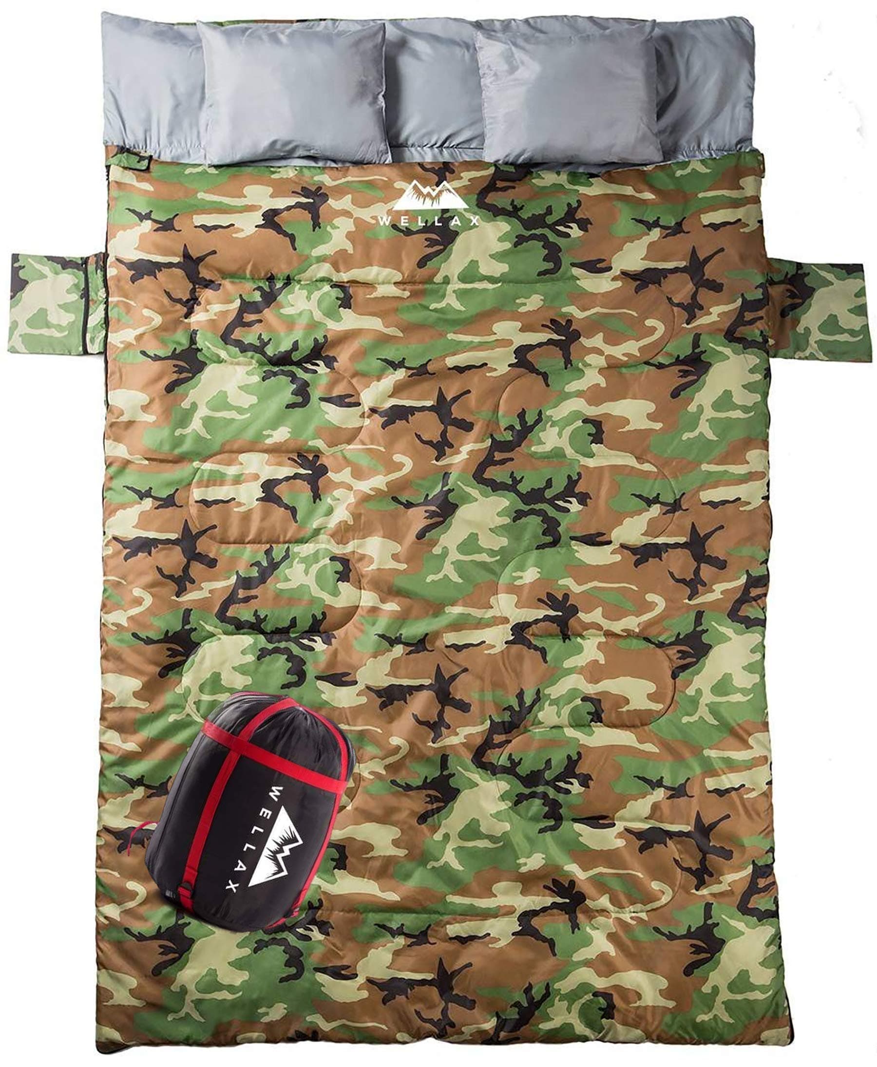 WELLAX Double Sleeping Bag for Camping, Backpacking or Hiking - Perfect Extra Large Sleeping Sack for Couples- Cozy and Warm 3 Season Waterproof Sleeping Bag for 2 Person Adults