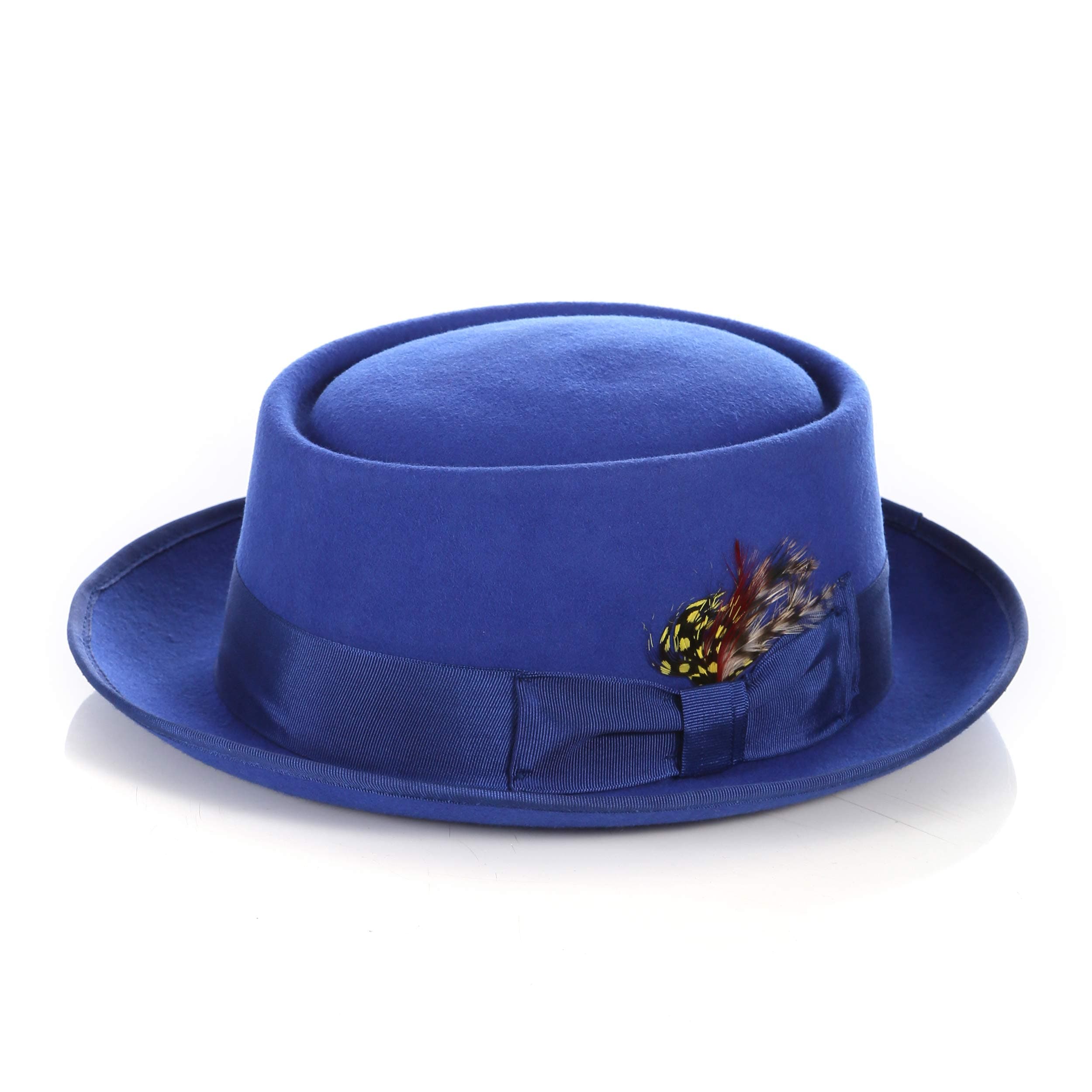 Wool Felt Porkpie Hat with Grosgrain Ribbon and Removable Feather - Unisex, Men, Women