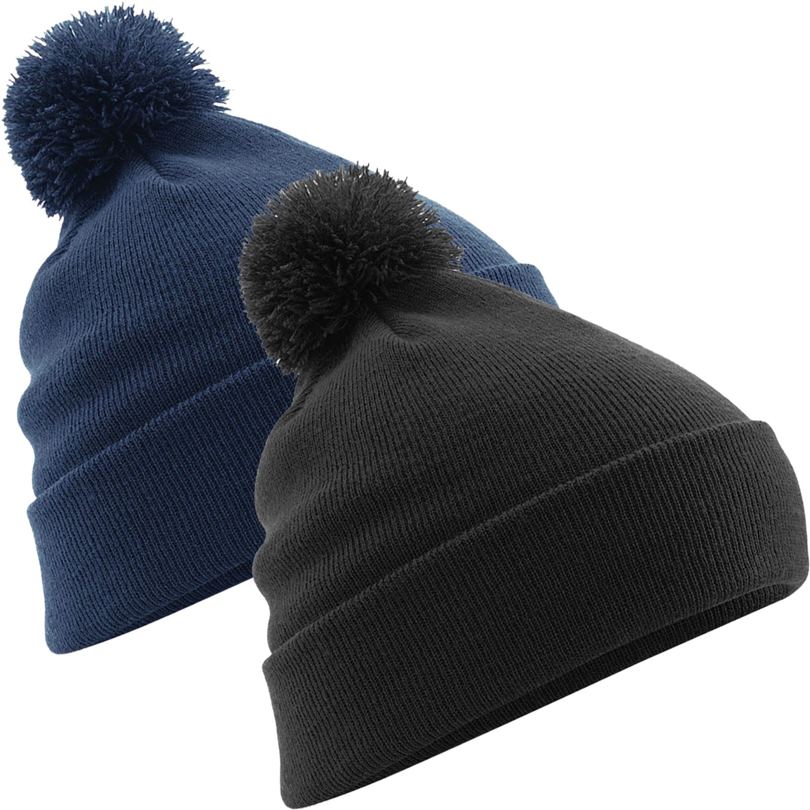 The Shed 2 Pack Original Pom Pom Beanie Hat Winter Bobble Beenie Ski Wear