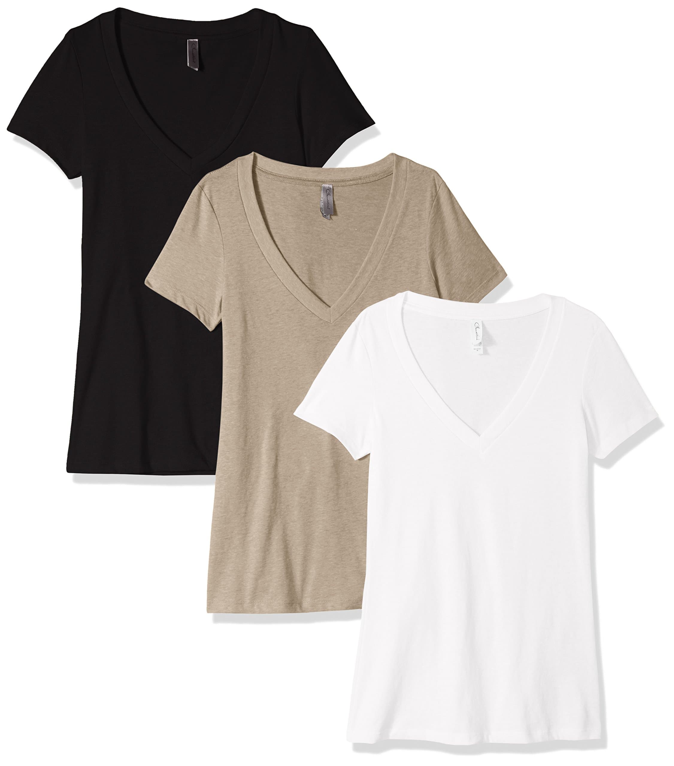 Clementine Apparel Women's Petite Plus Deep V Neck Tee (Pack of 3)