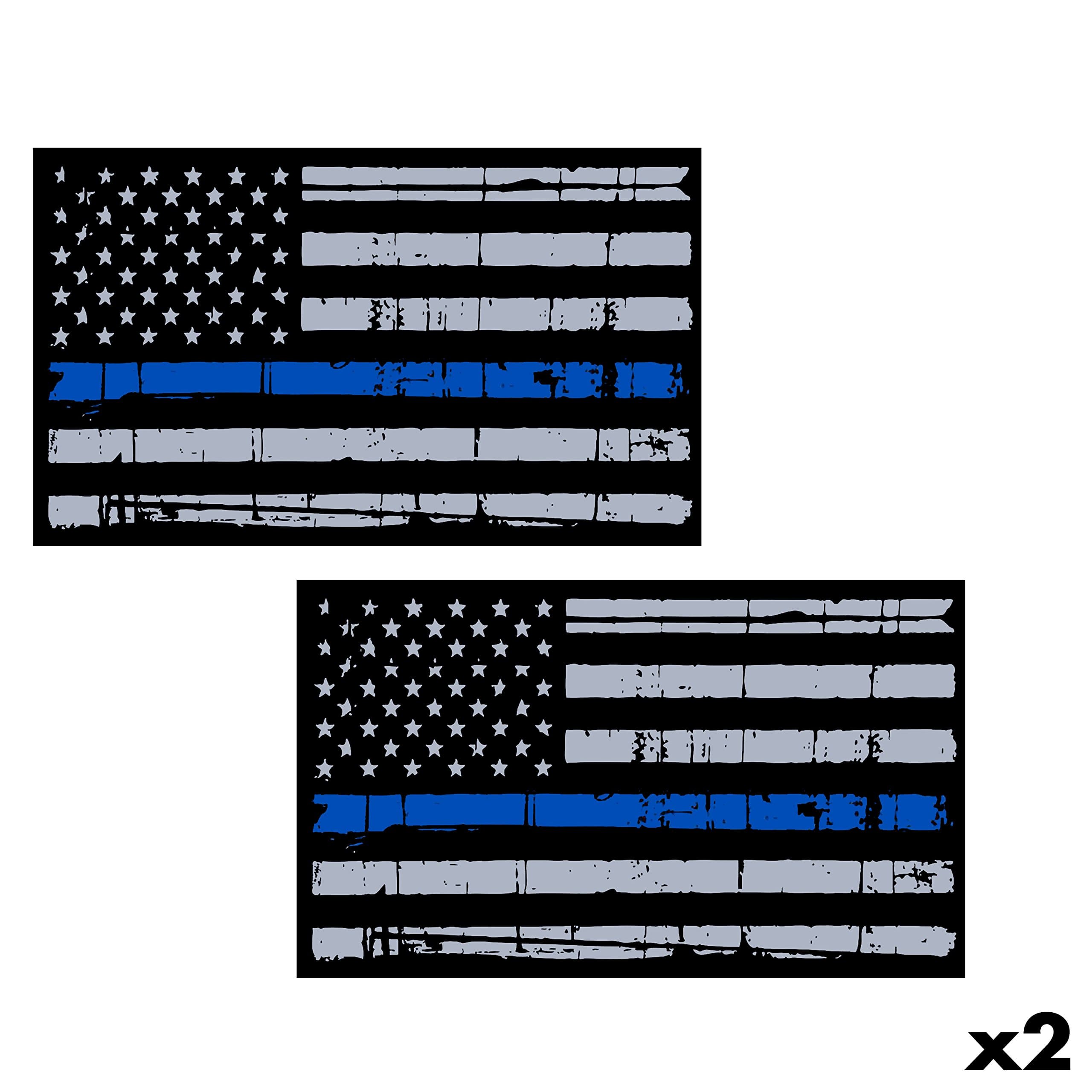 Thin Blue Line Flag / PAIR / 6" Reflective Tattered American Flag Police Support Graphic Decal Stickers