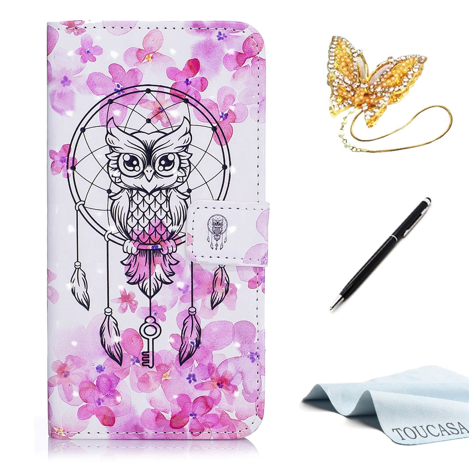 Huawei P8 Lite 2017 Case Huawei P8 Lite 2017 Leather Case Mobile Phone Case Back Cover, Toucasa Retro 3D Pattern PU Leather Case Wallet Case Folio Flip Cover with Stand Function Card Slot Book Style Wallet Flip Case Phone Case For Huawei P8 Lite 2017 + 1 x Stylus Pen + 1x Bling Anti-Dust Plug Stopper