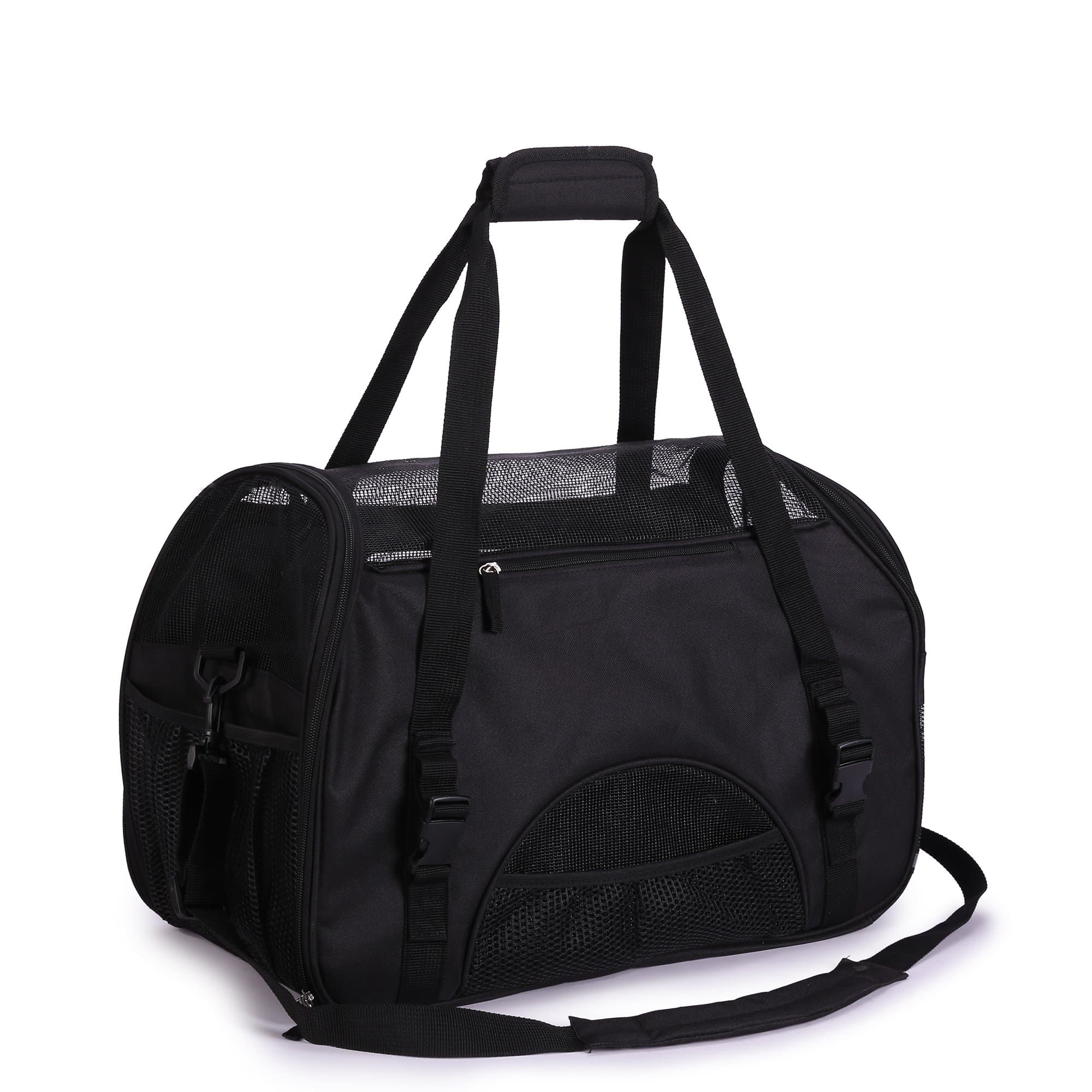 JunBag Soft Sided Fabric Pet Carriers Bag for Puppy Small Dogs Cats Airline Approved Travel (Black Medium)